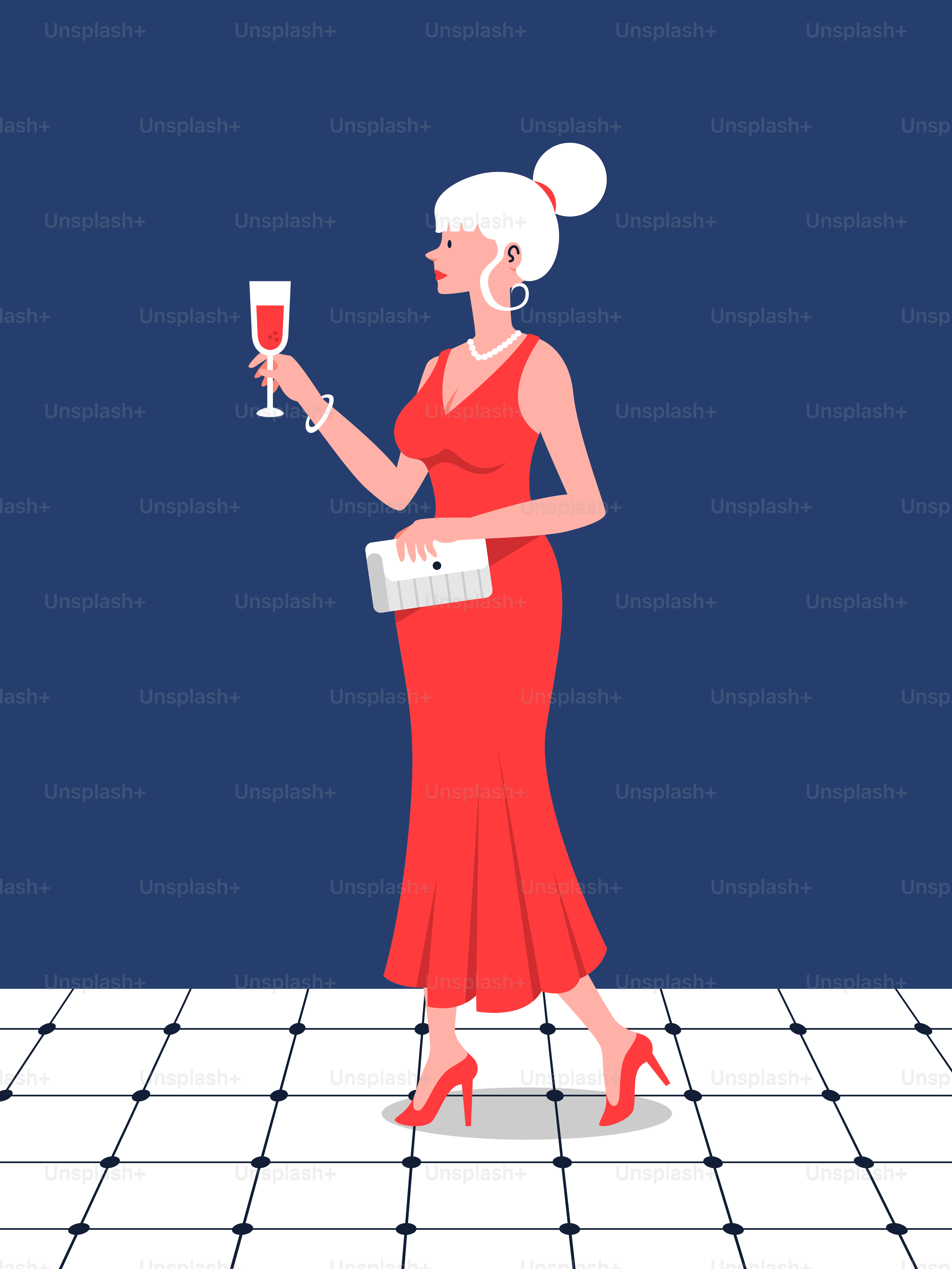 A woman in a red dress holding a glass of wine