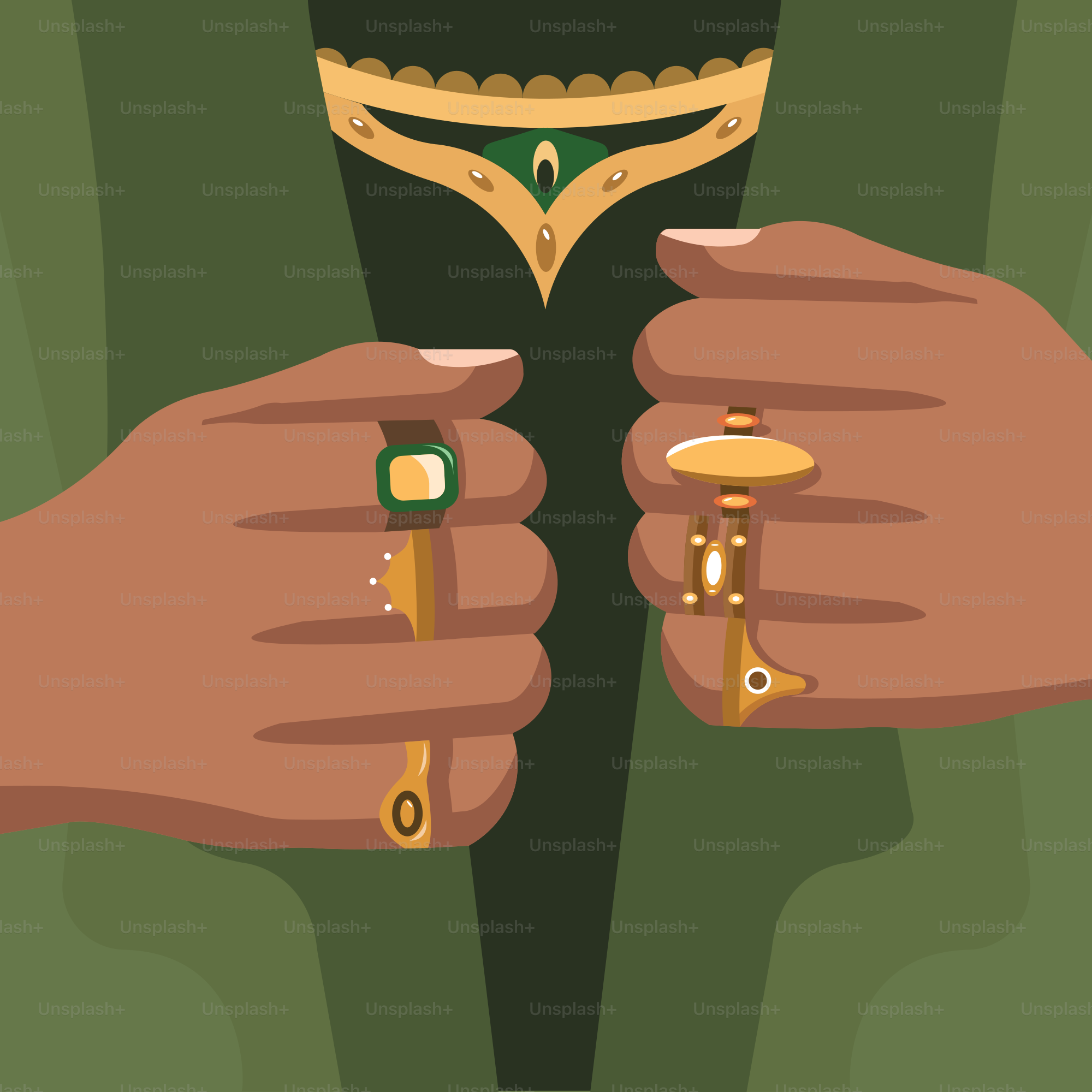 A pair of hands holding two gold rings