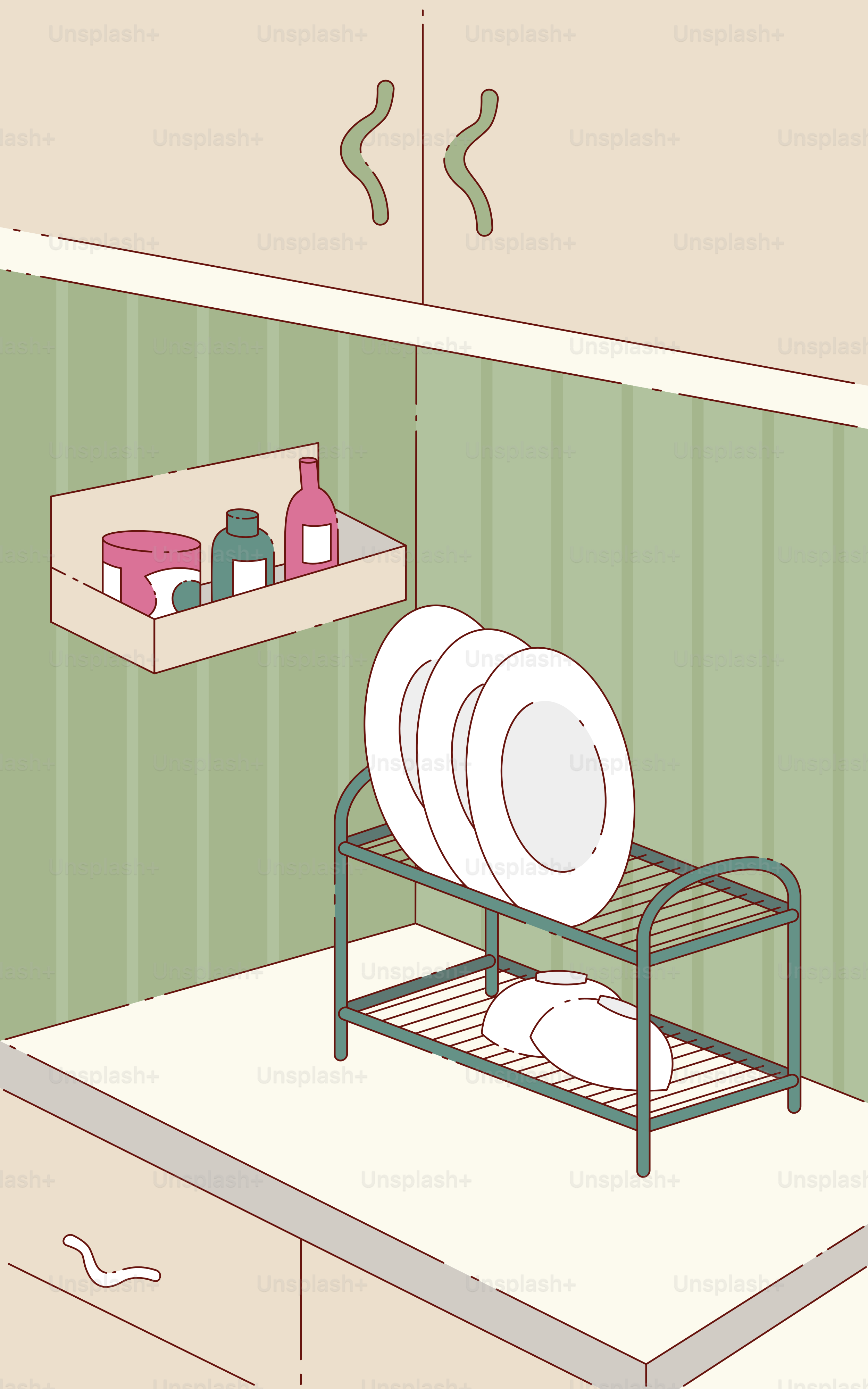 Un élastique à vaisselle avec de la vaisselle dans une cuisine