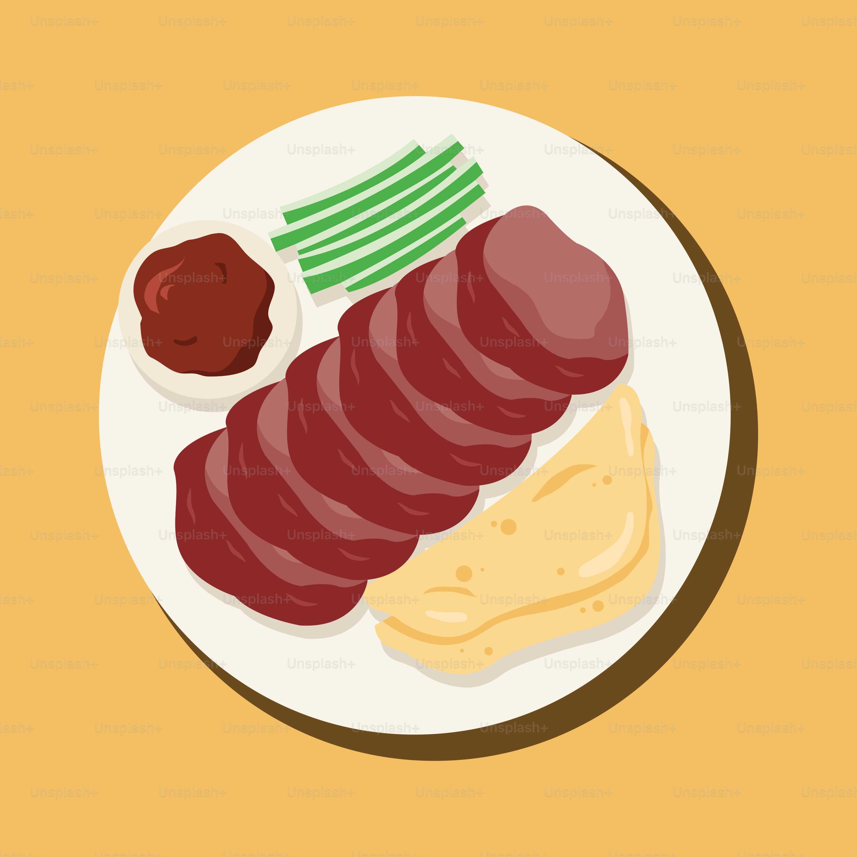 A plate of food with meat and sauces on it