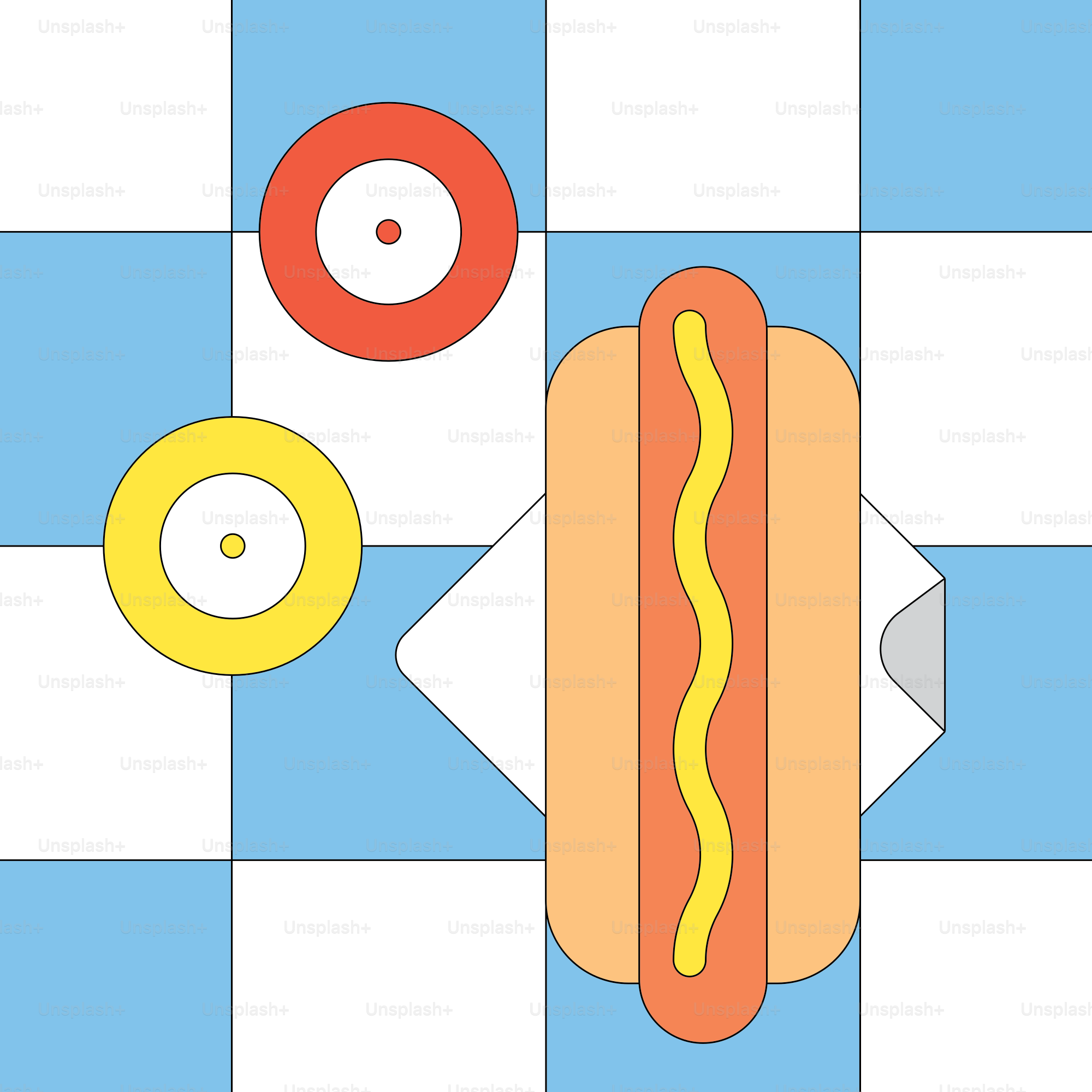 A hot dog sitting on top of a checkered floor