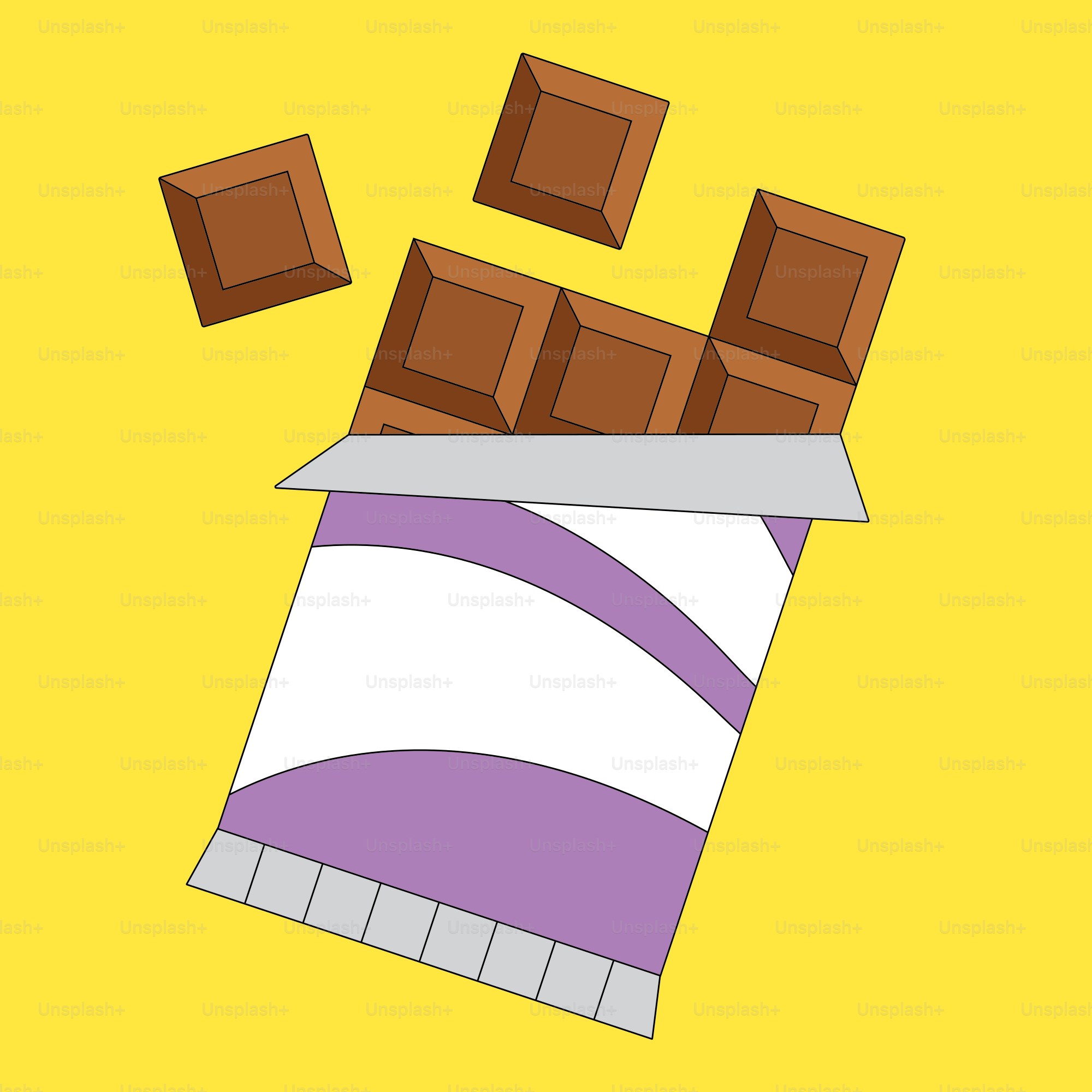 A picture of a box of chocolate on a yellow background