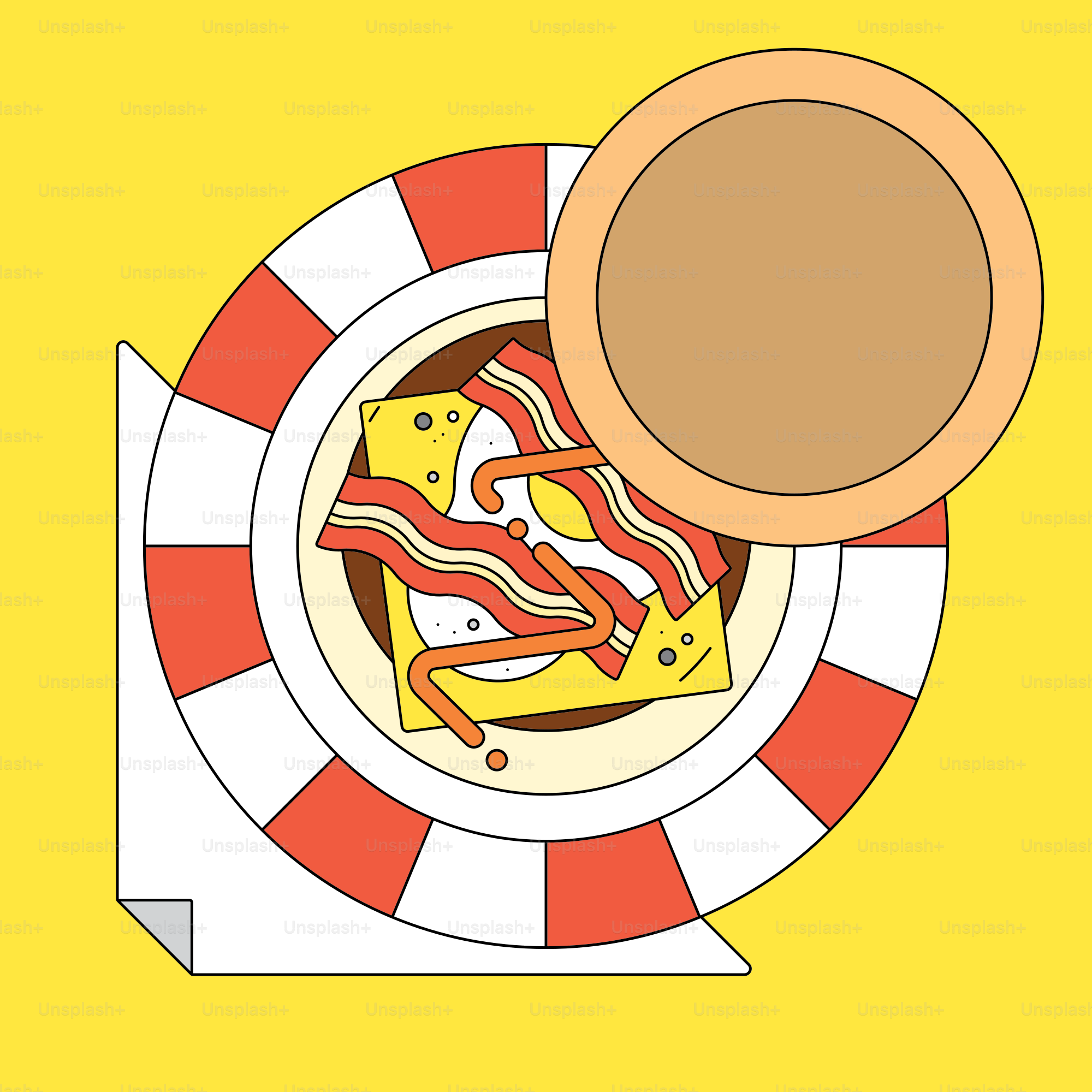 A picture of a plate of food on a yellow background