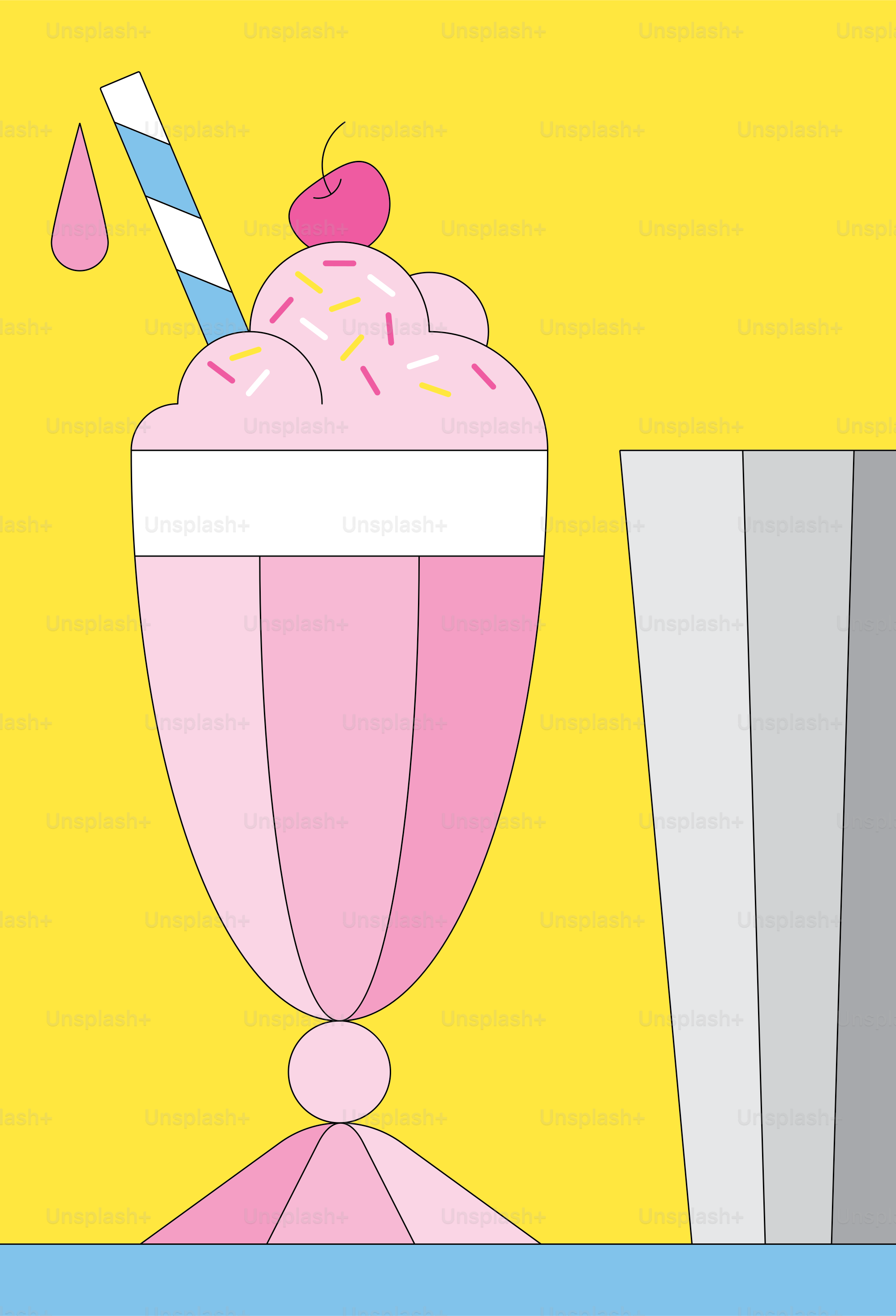 Um sundae de sorvete ao lado de um copo alto de milkshake