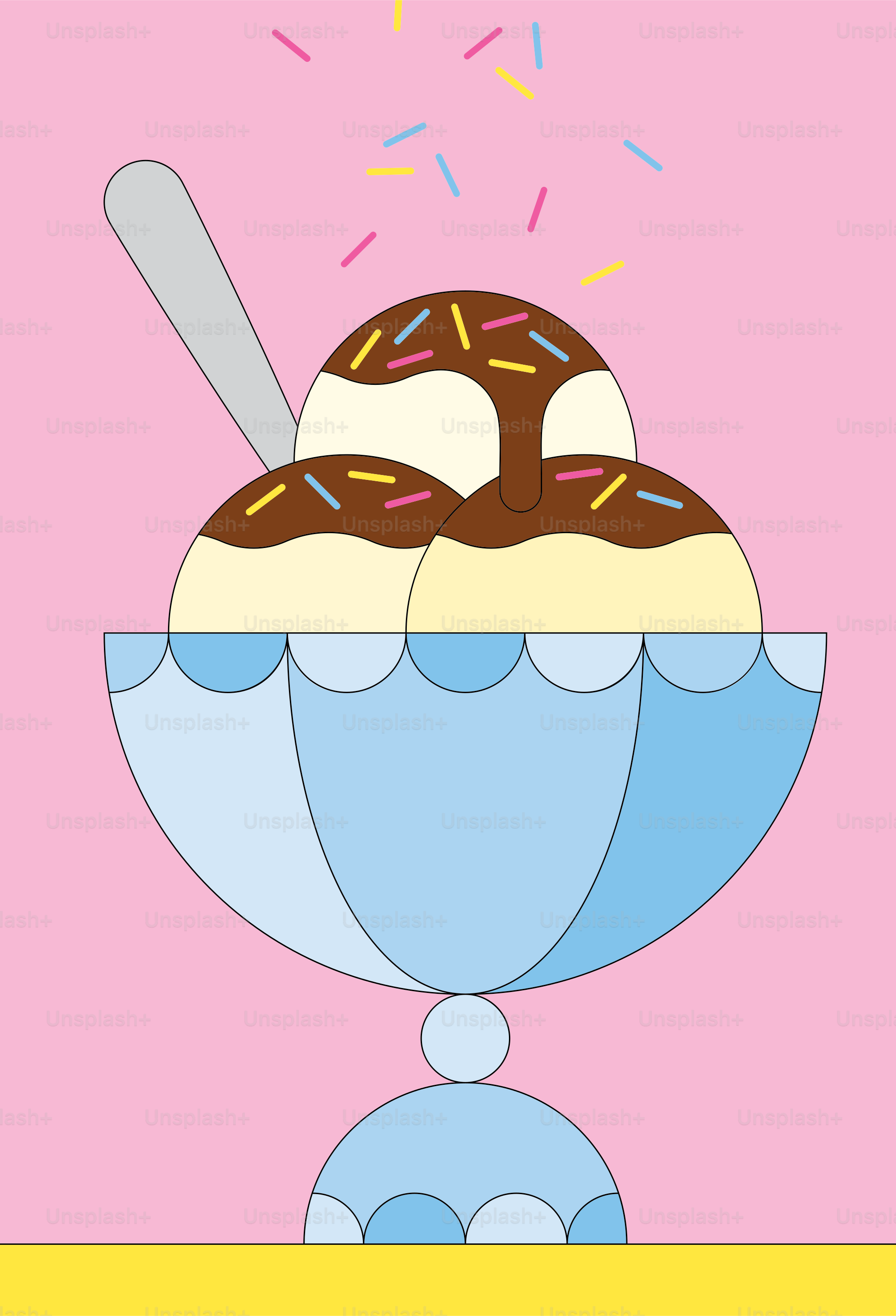 Um sundae de sorvete com granulados e uma colher