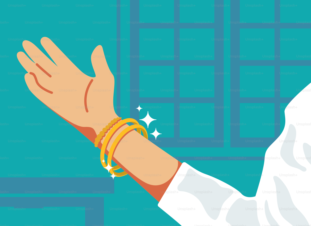 Una persona con camisa blanca y pulseras doradas