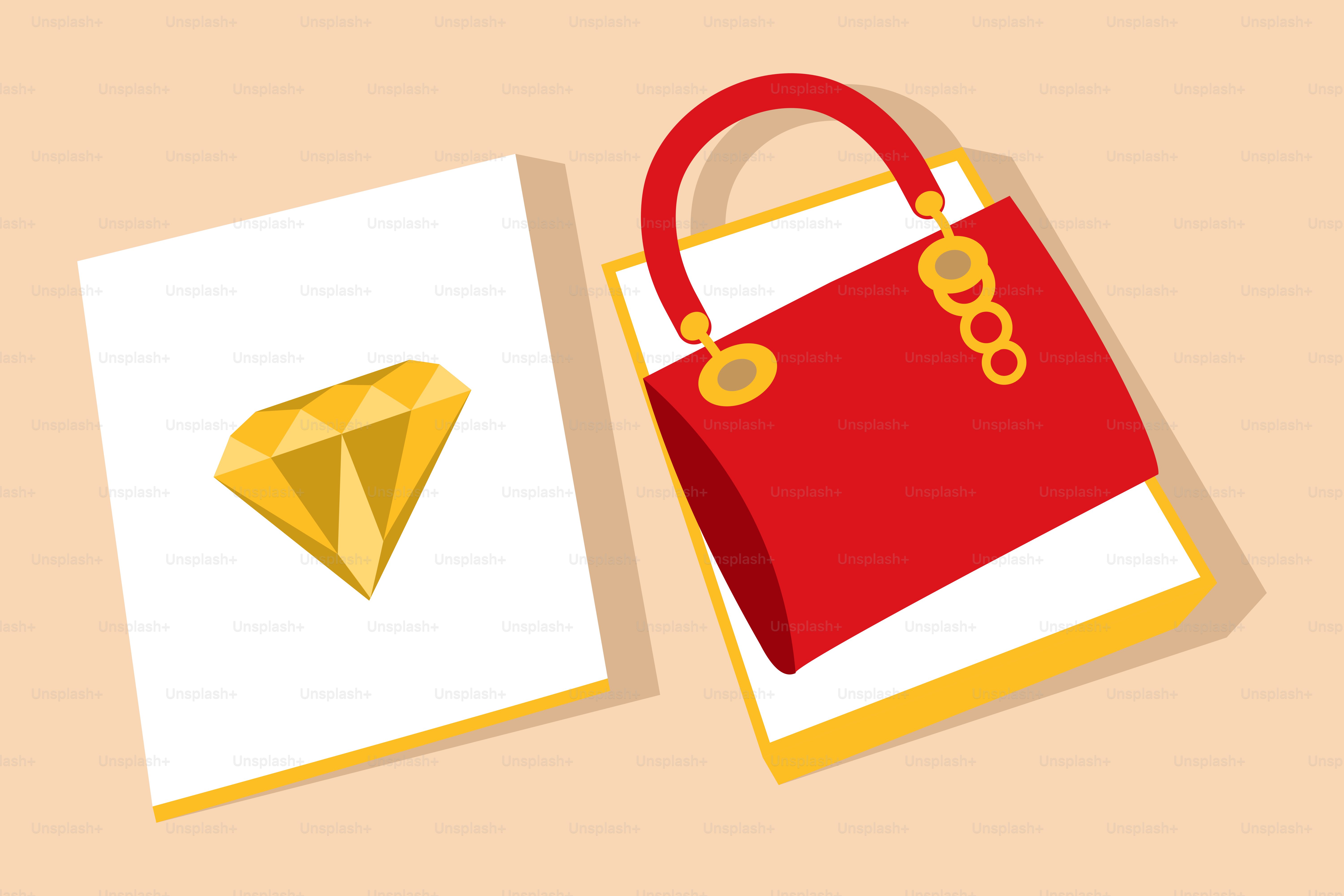 A red bag next to a card with a diamond on it