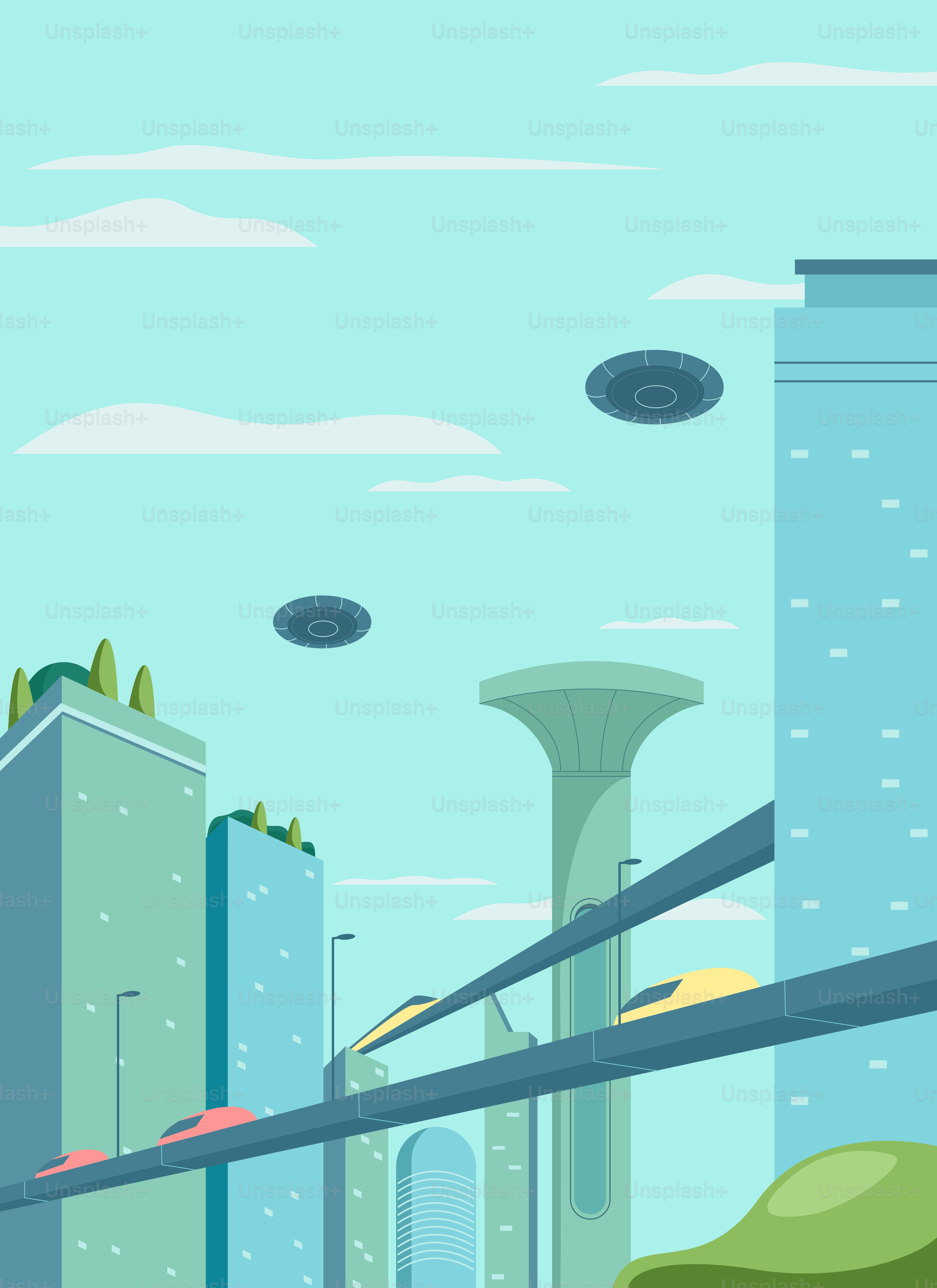 A cartoon of a city with tall buildings