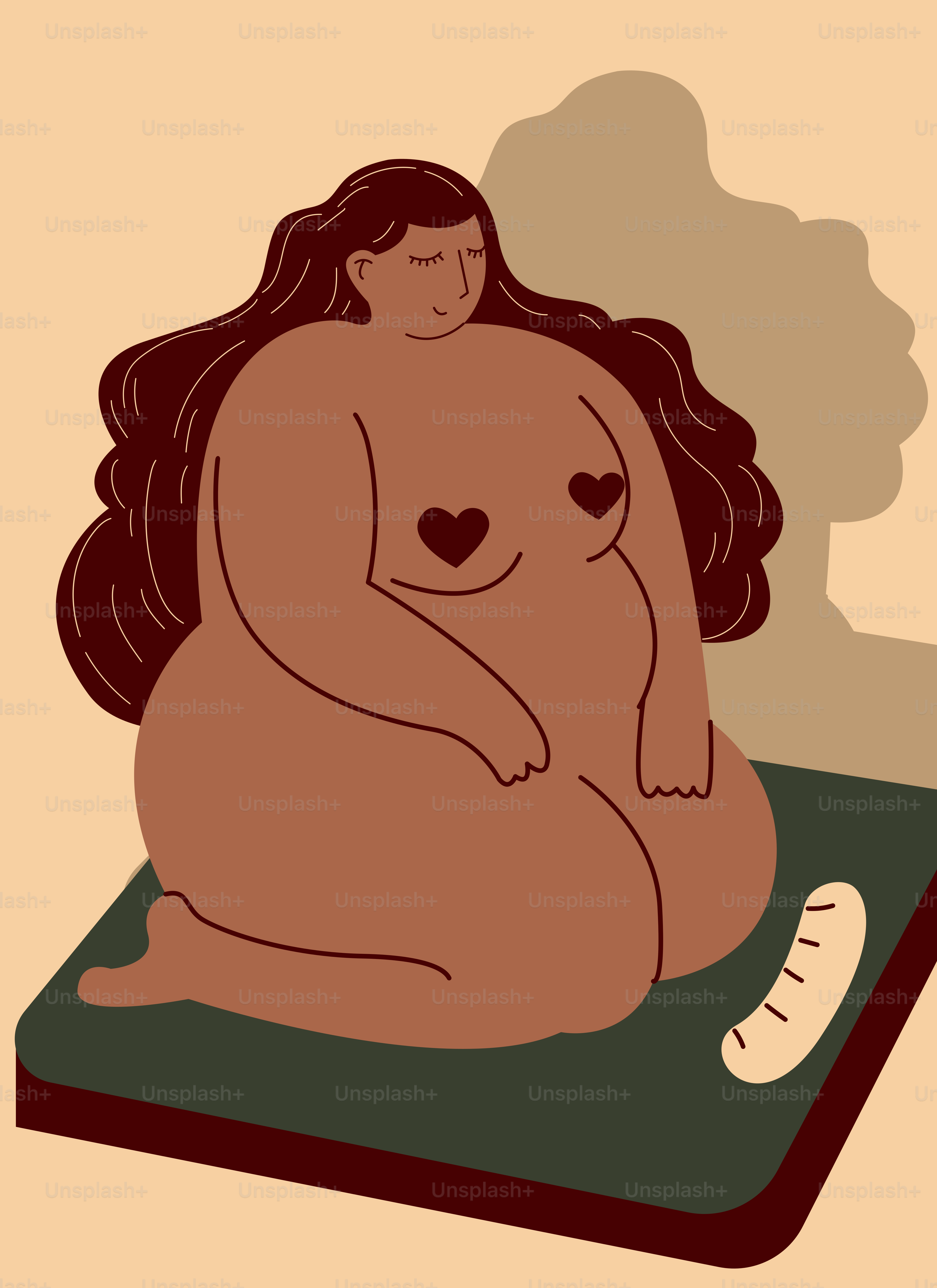 A drawing of a woman sitting on a mat