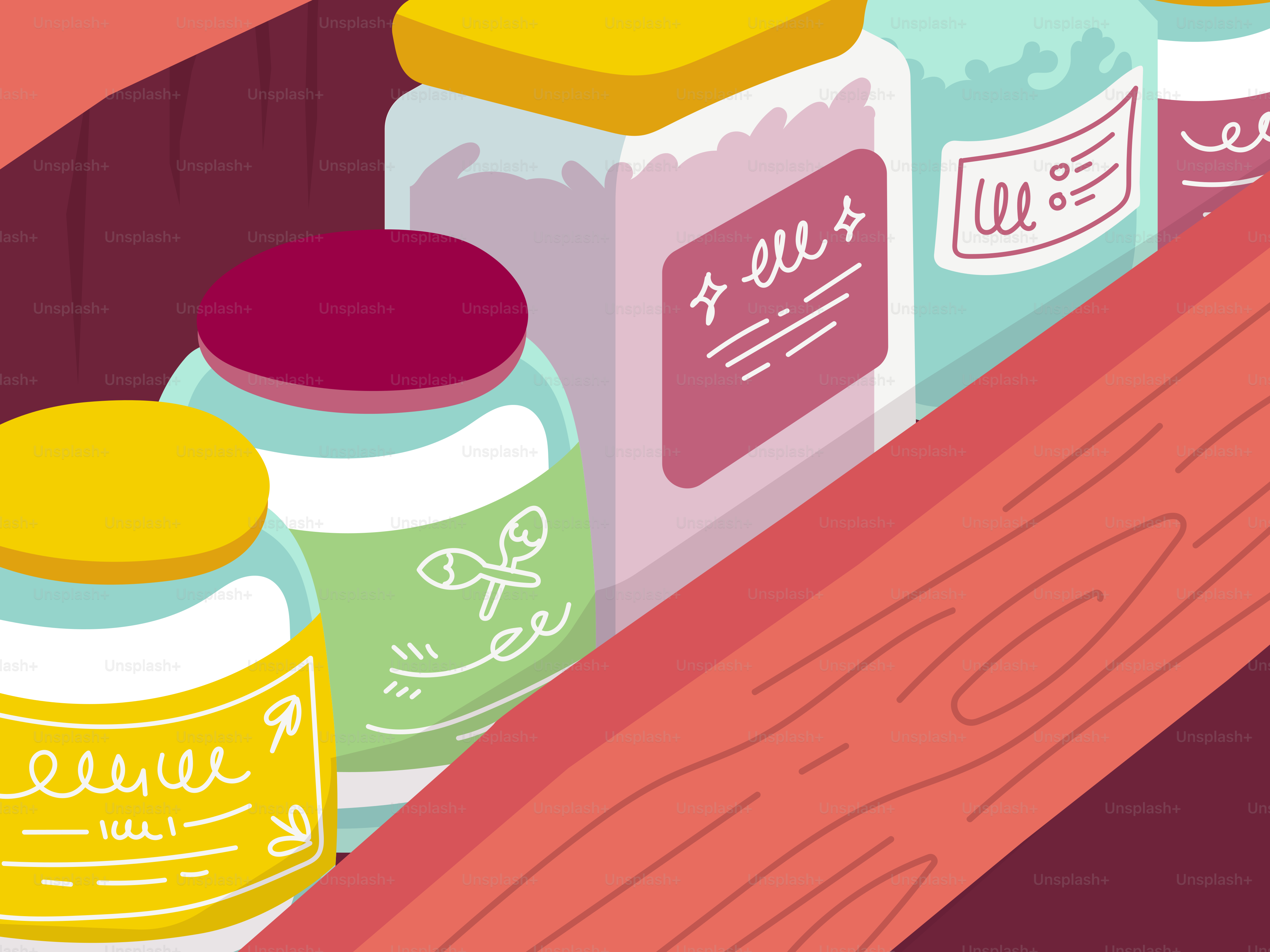 A row of jars sitting on top of a wooden shelf