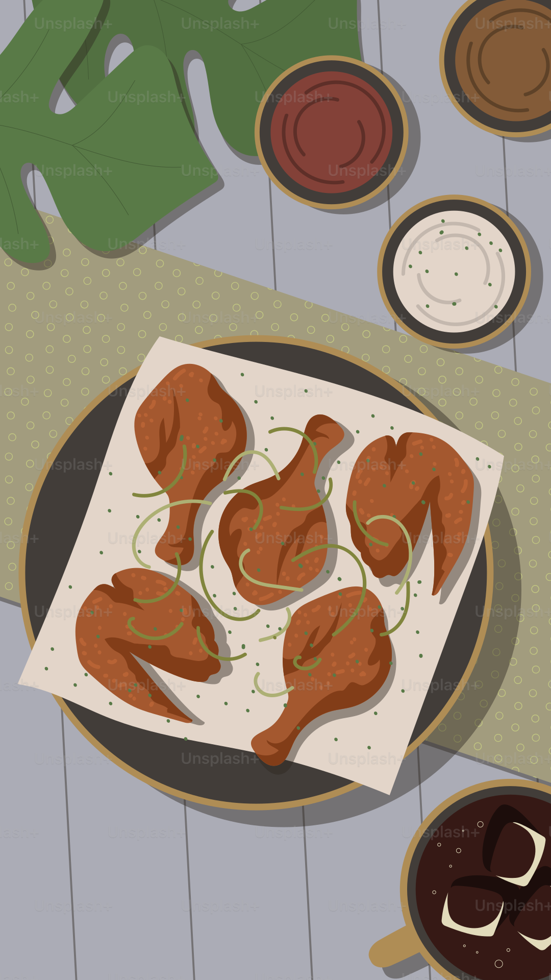 An overhead view of a plate of food