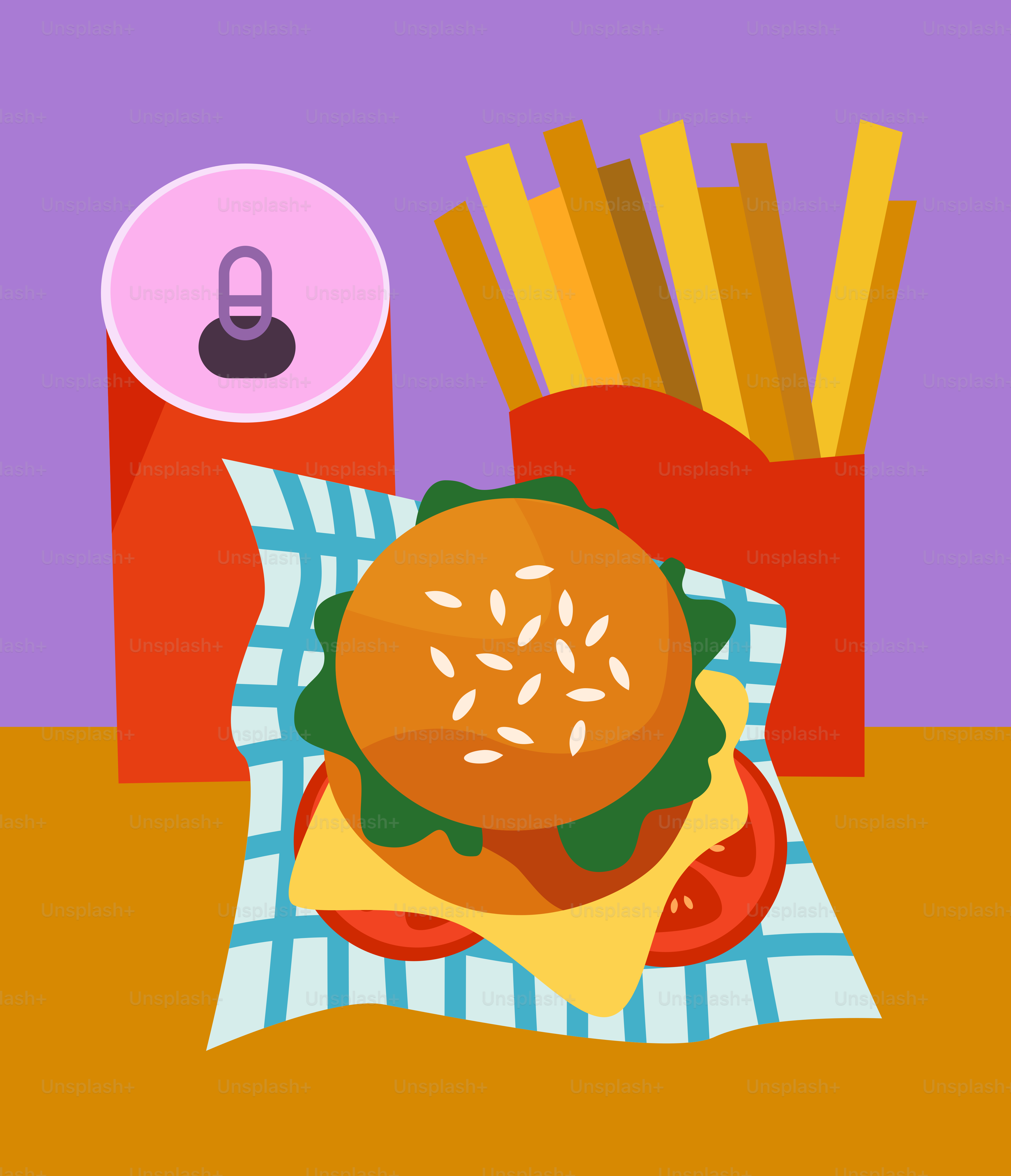 A hamburger and french fries on a table
