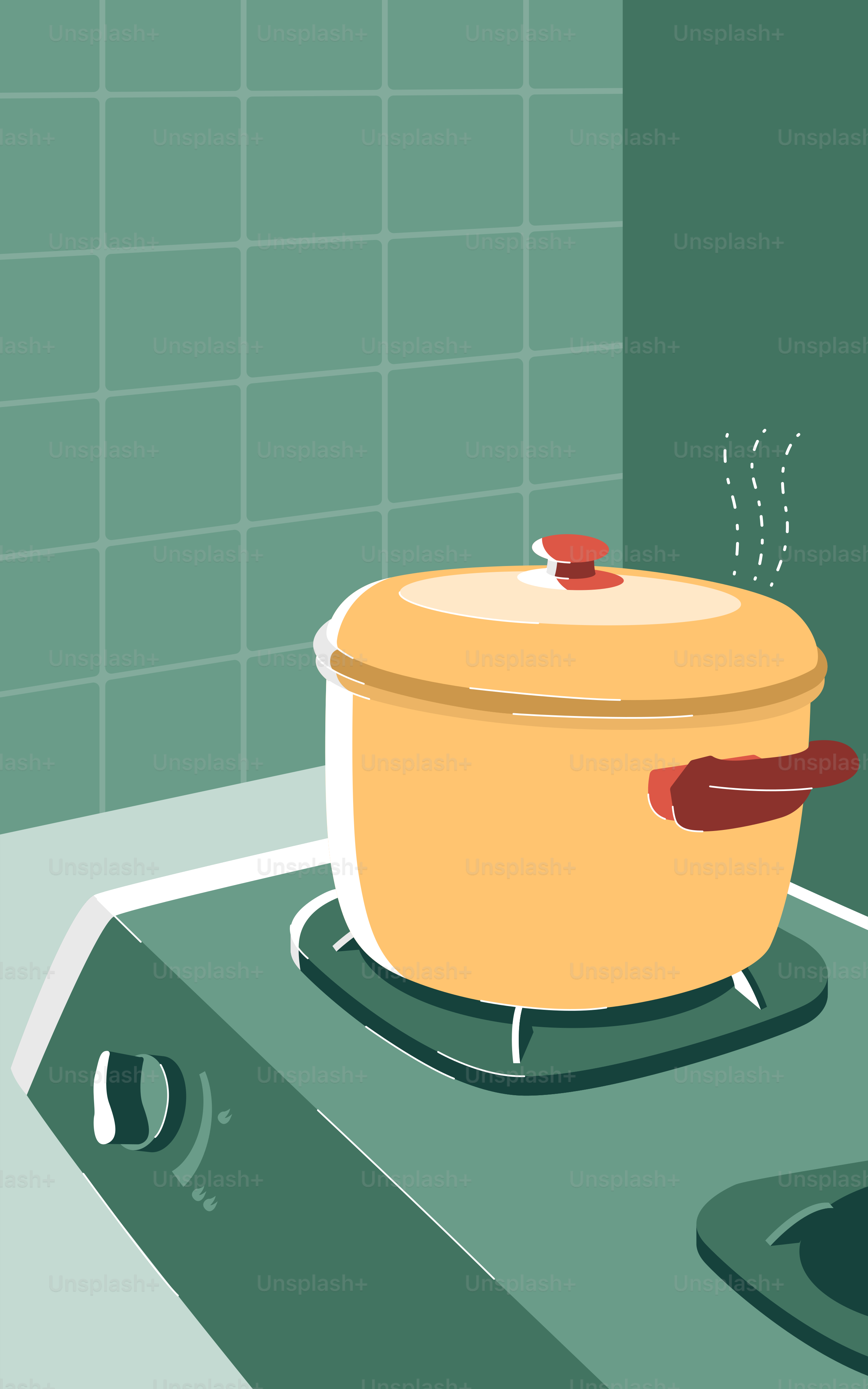 Una caricatura de una olla en una estufa