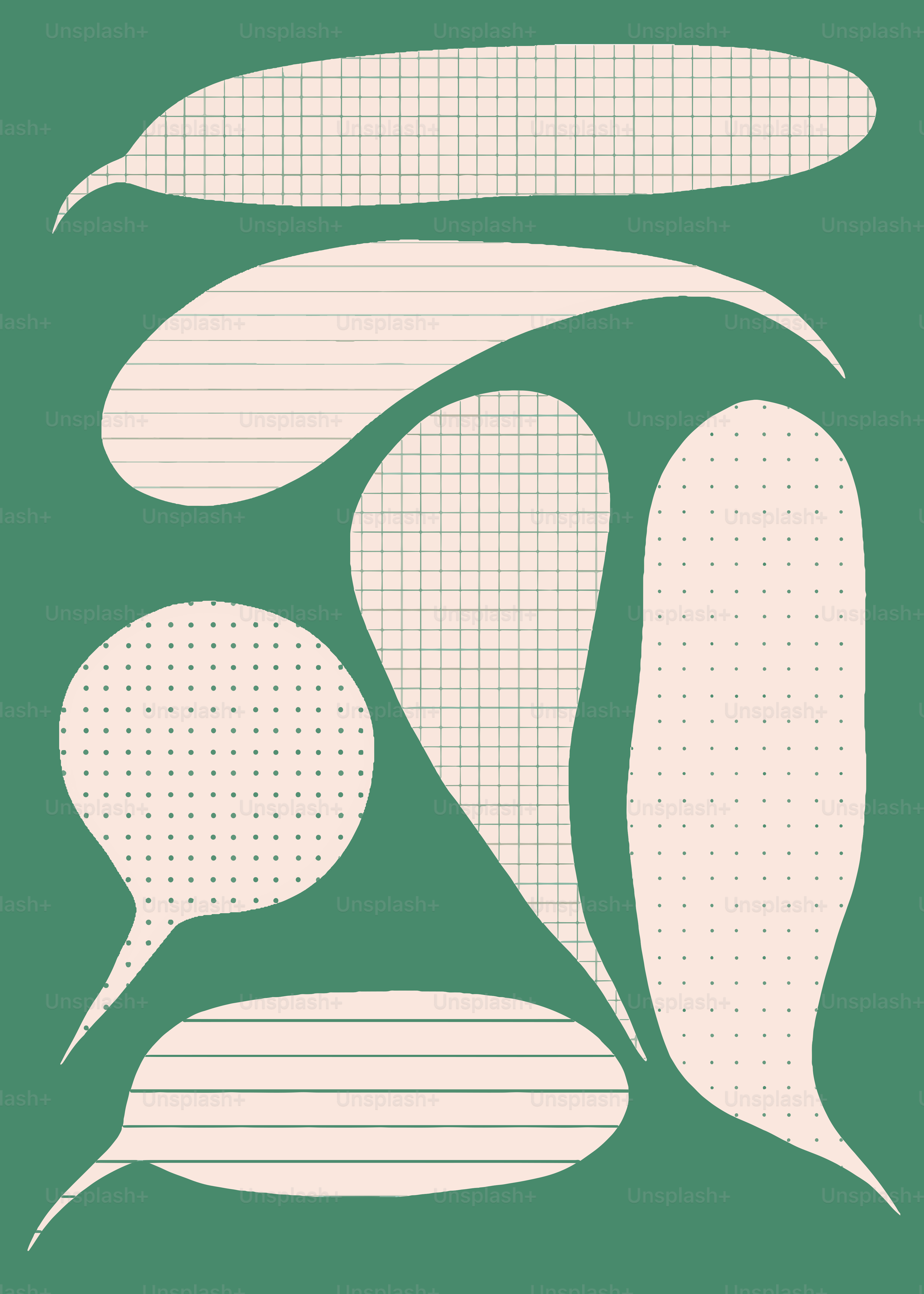 A green poster with white shapes on it