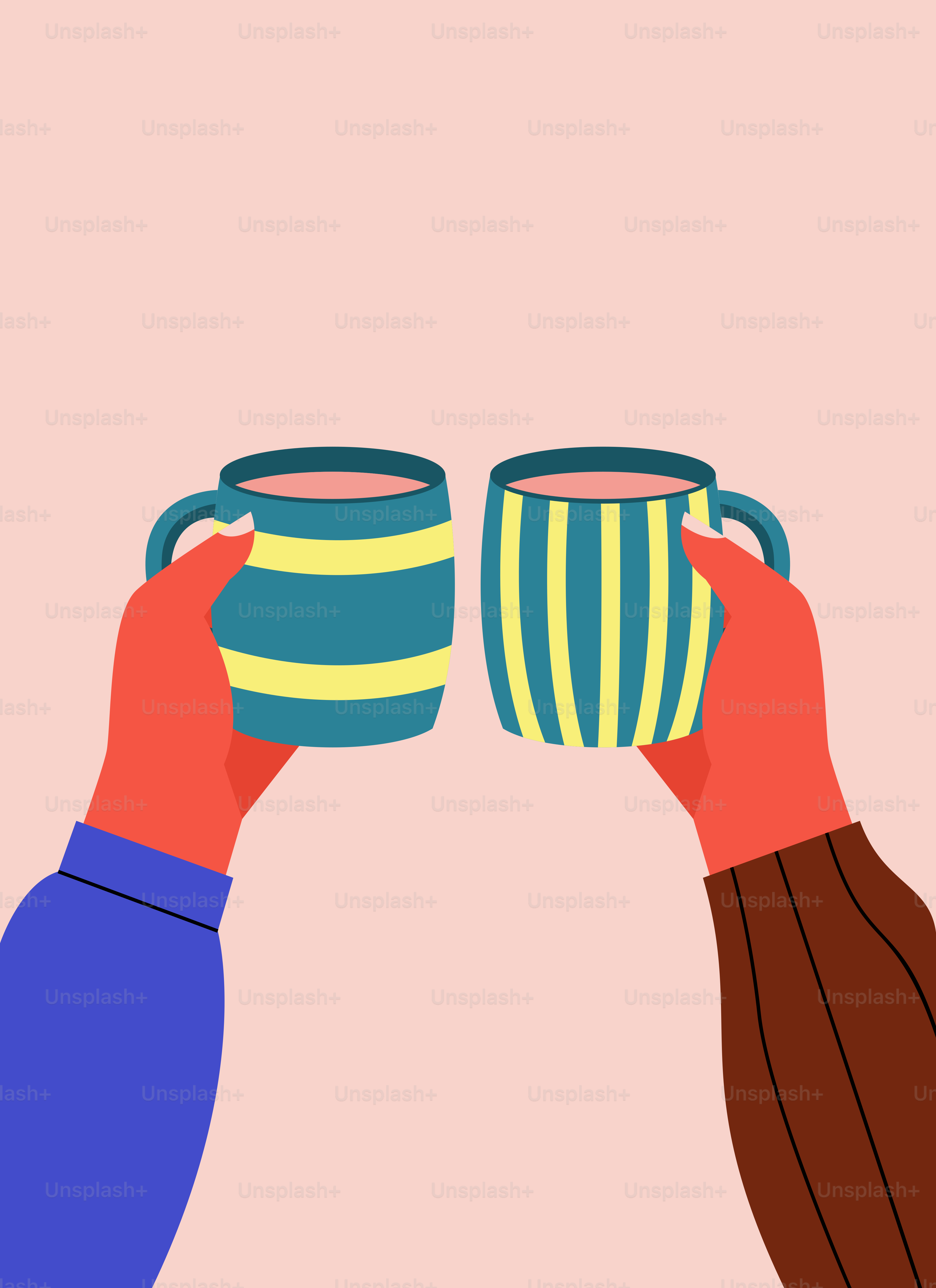 Two people holding coffee mugs in their hands