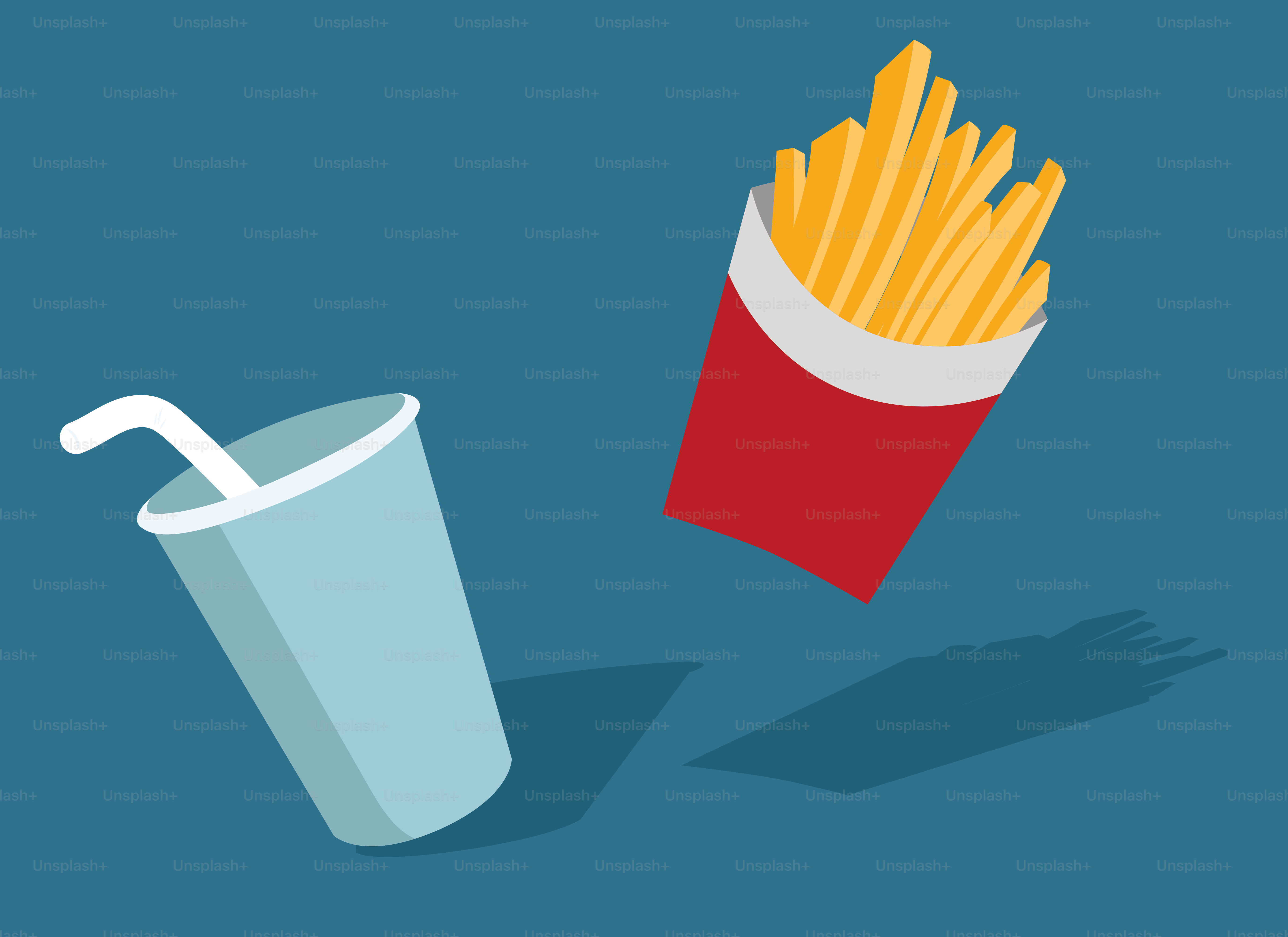French fries and a cup of soda on a blue background