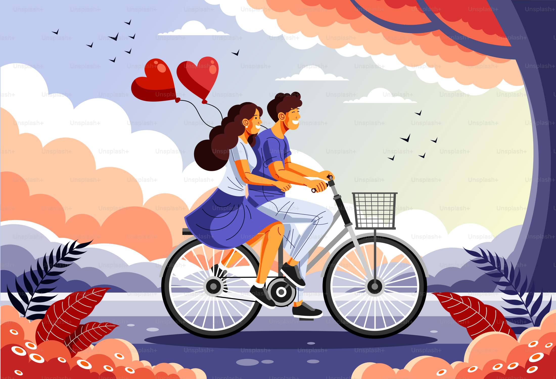 A man and a woman riding a bike together