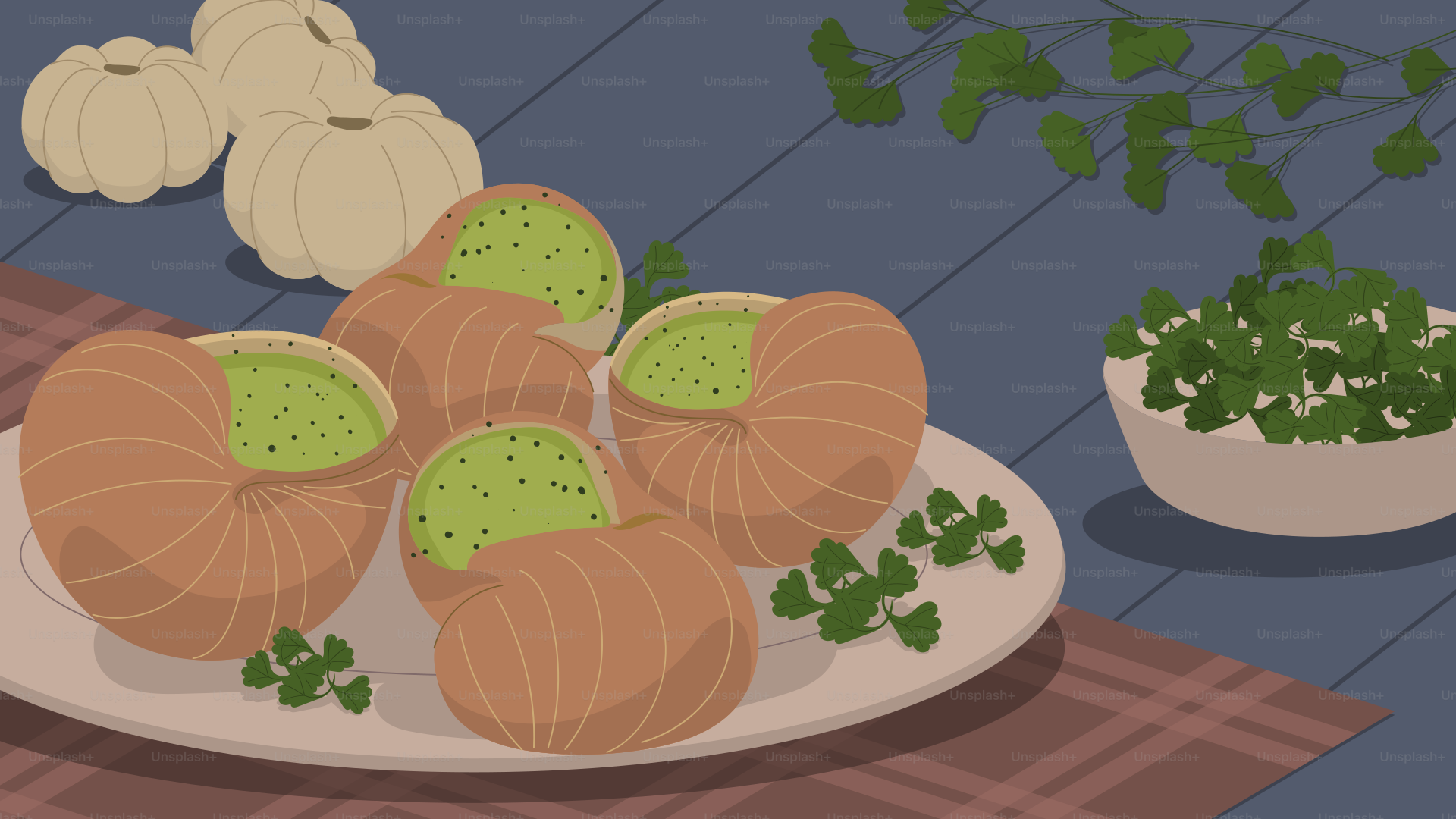 A plate of food on a table next to a bowl of vegetables