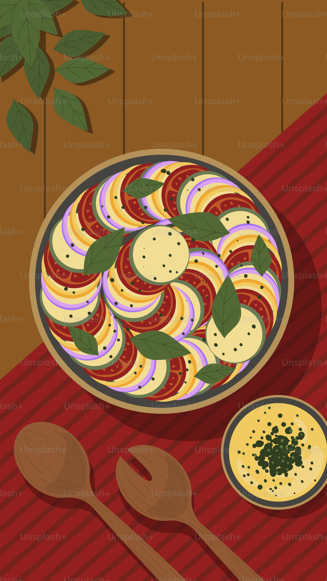 A plate of food and a bowl of soup on a table