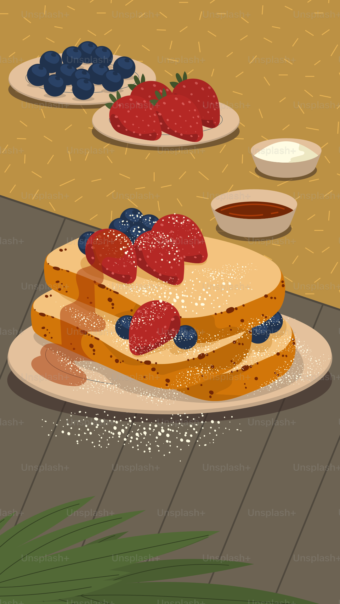 A plate of french toast with strawberries and blueberries