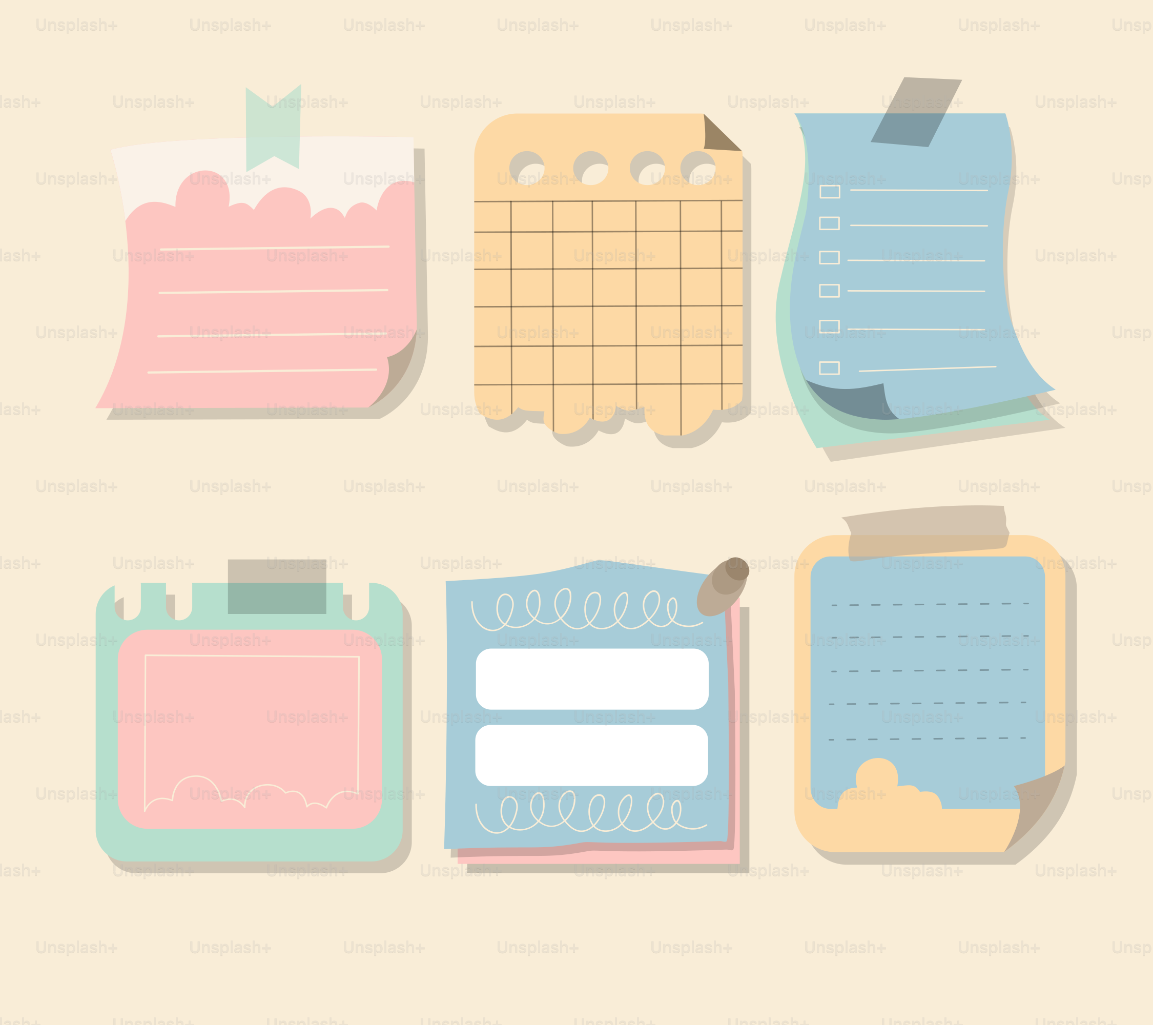 Ein Set Büroausschnitte auf beigefarbenem Hintergrund