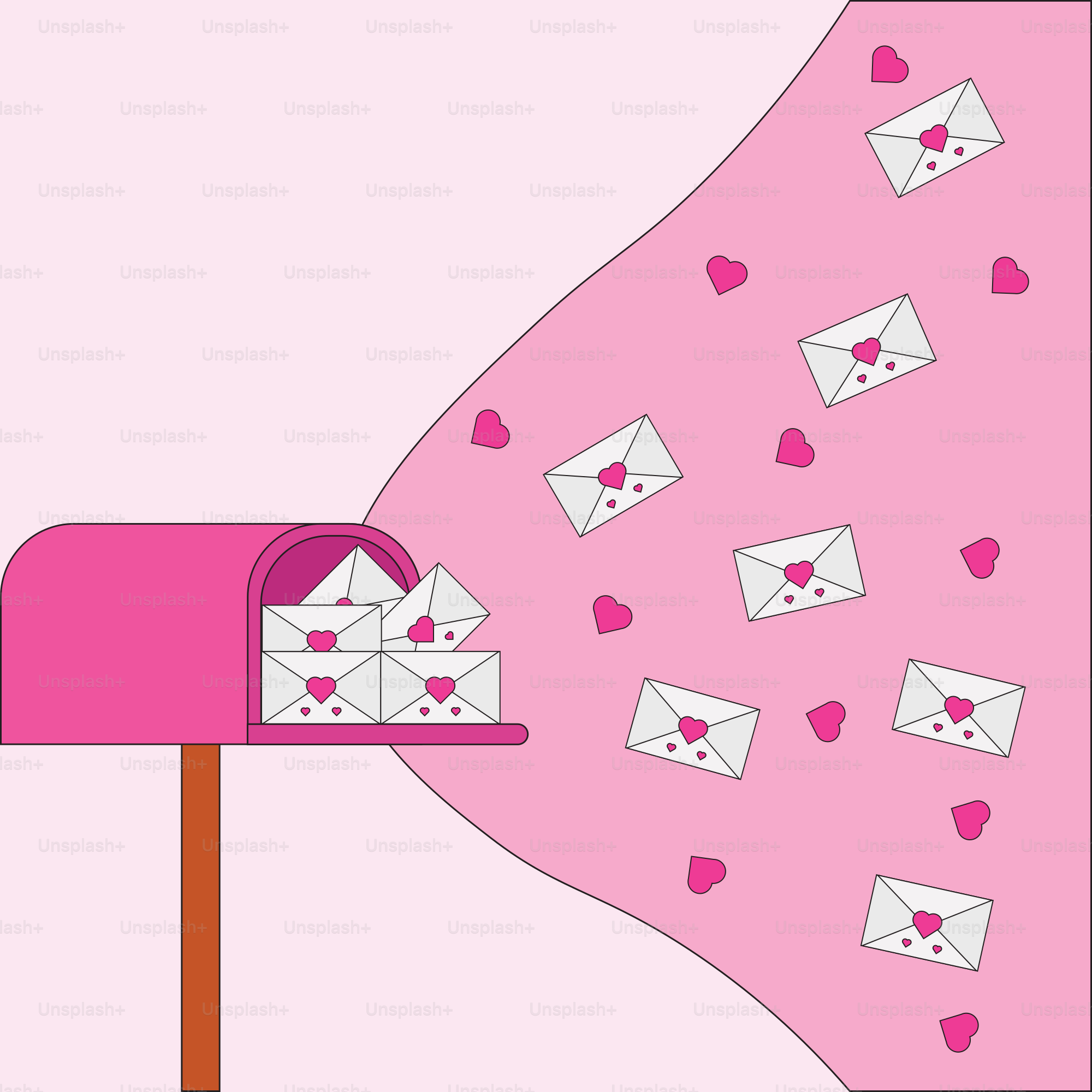 A pink mailbox with hearts coming out of it