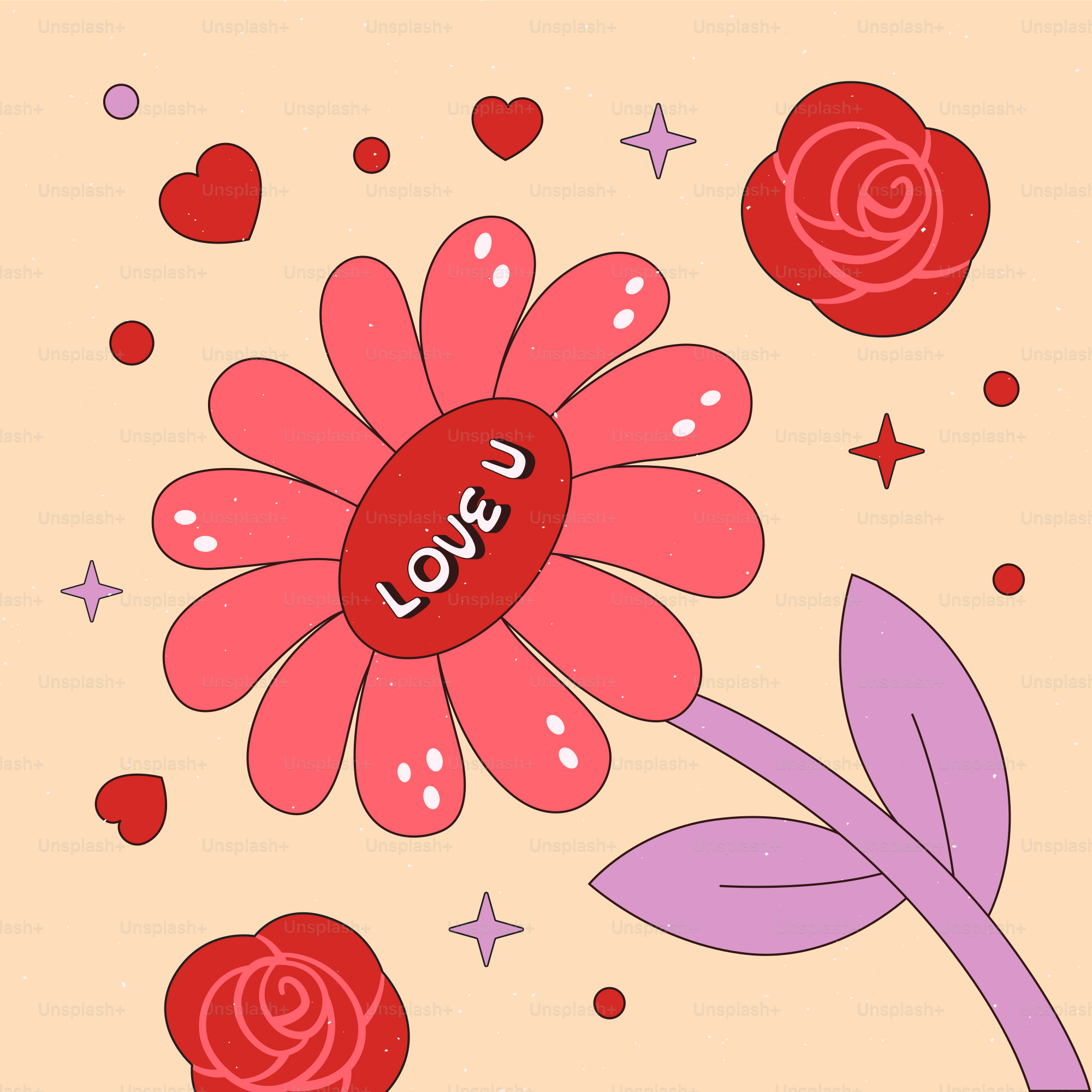 A card with a flower and hearts on it