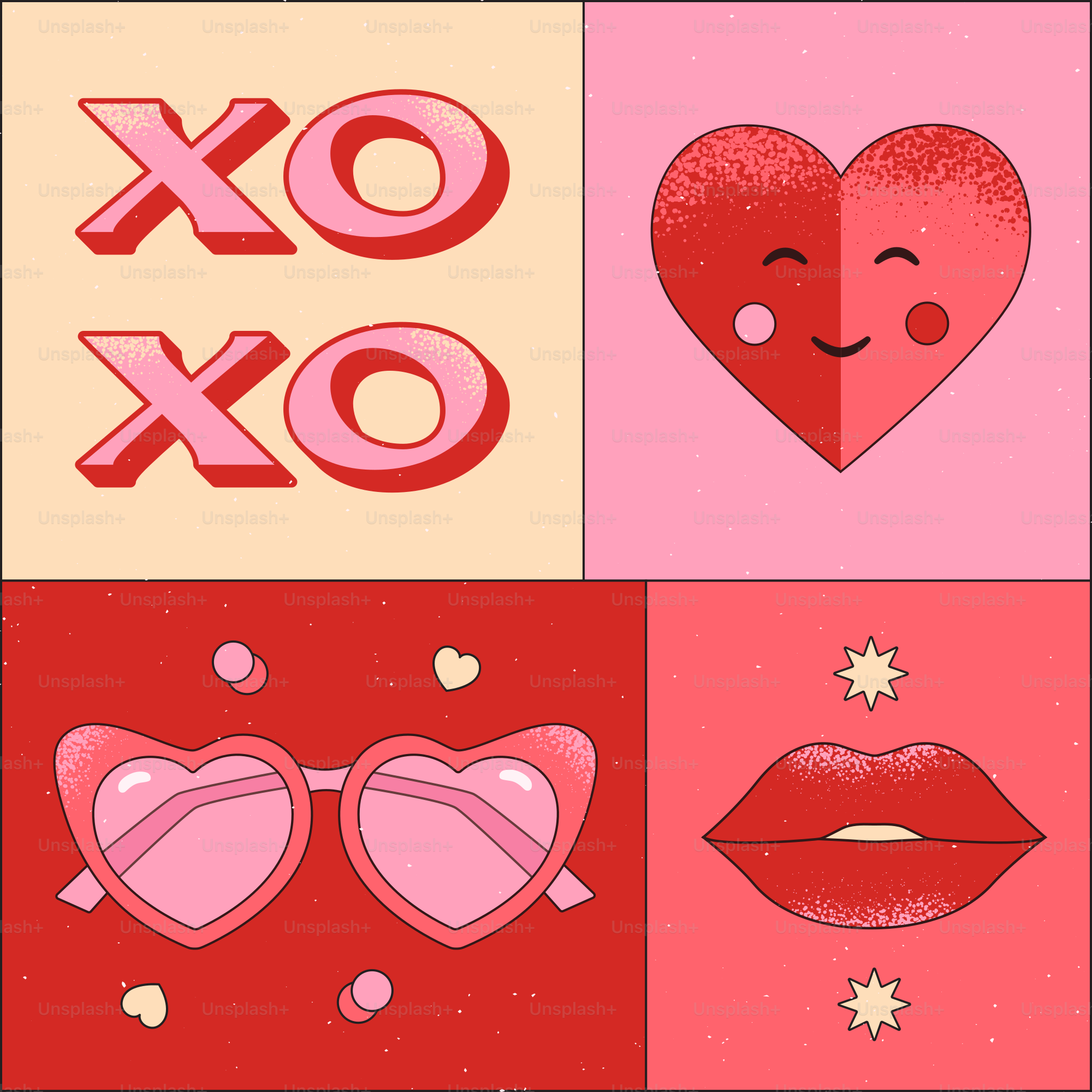 하트 그림, 안경 한 쌍, 입술 한 쌍, 벡터 – Unsplash의 무늬 이미지, image size:3000x3000