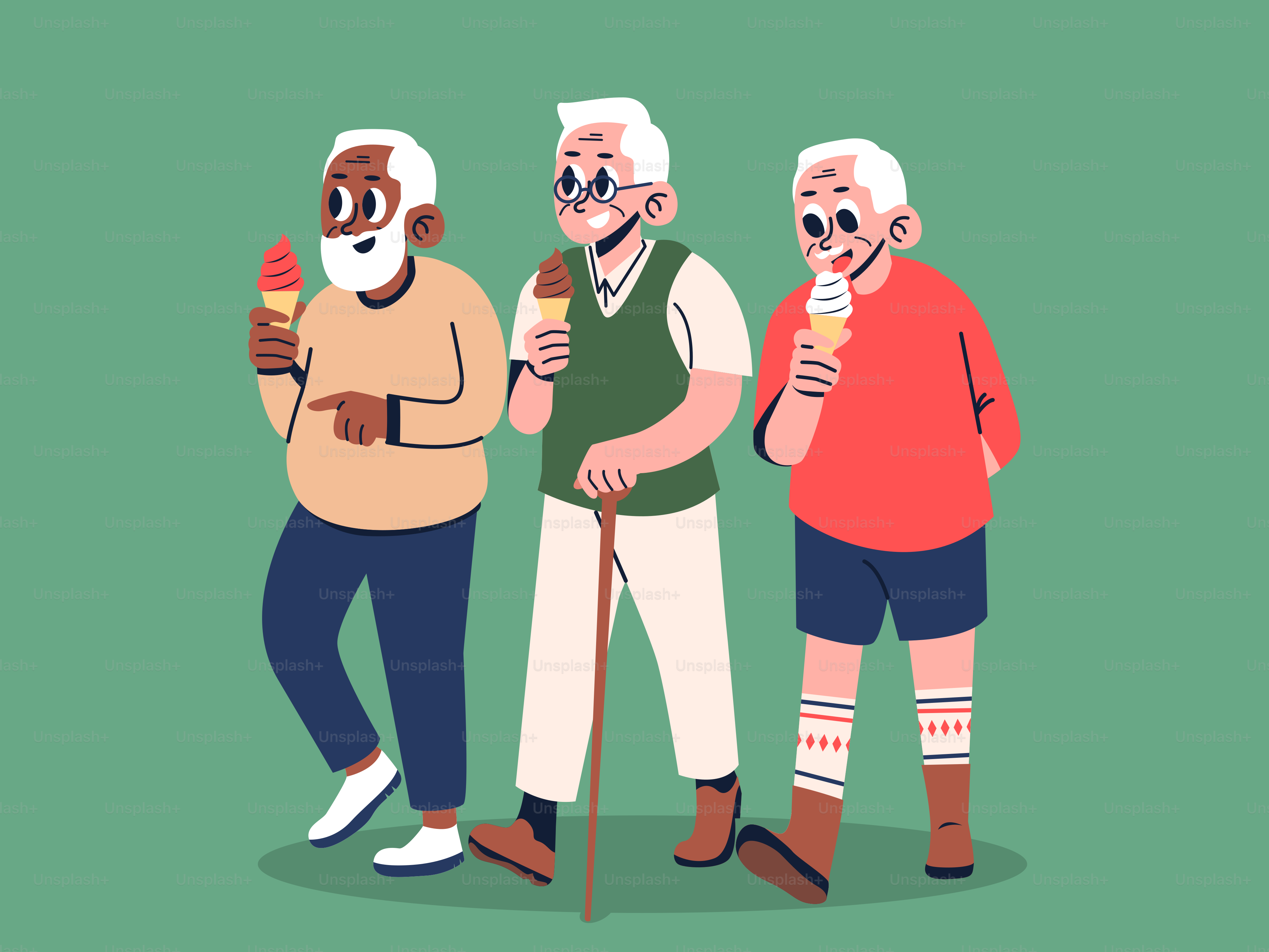 Three elderly men standing next to each other