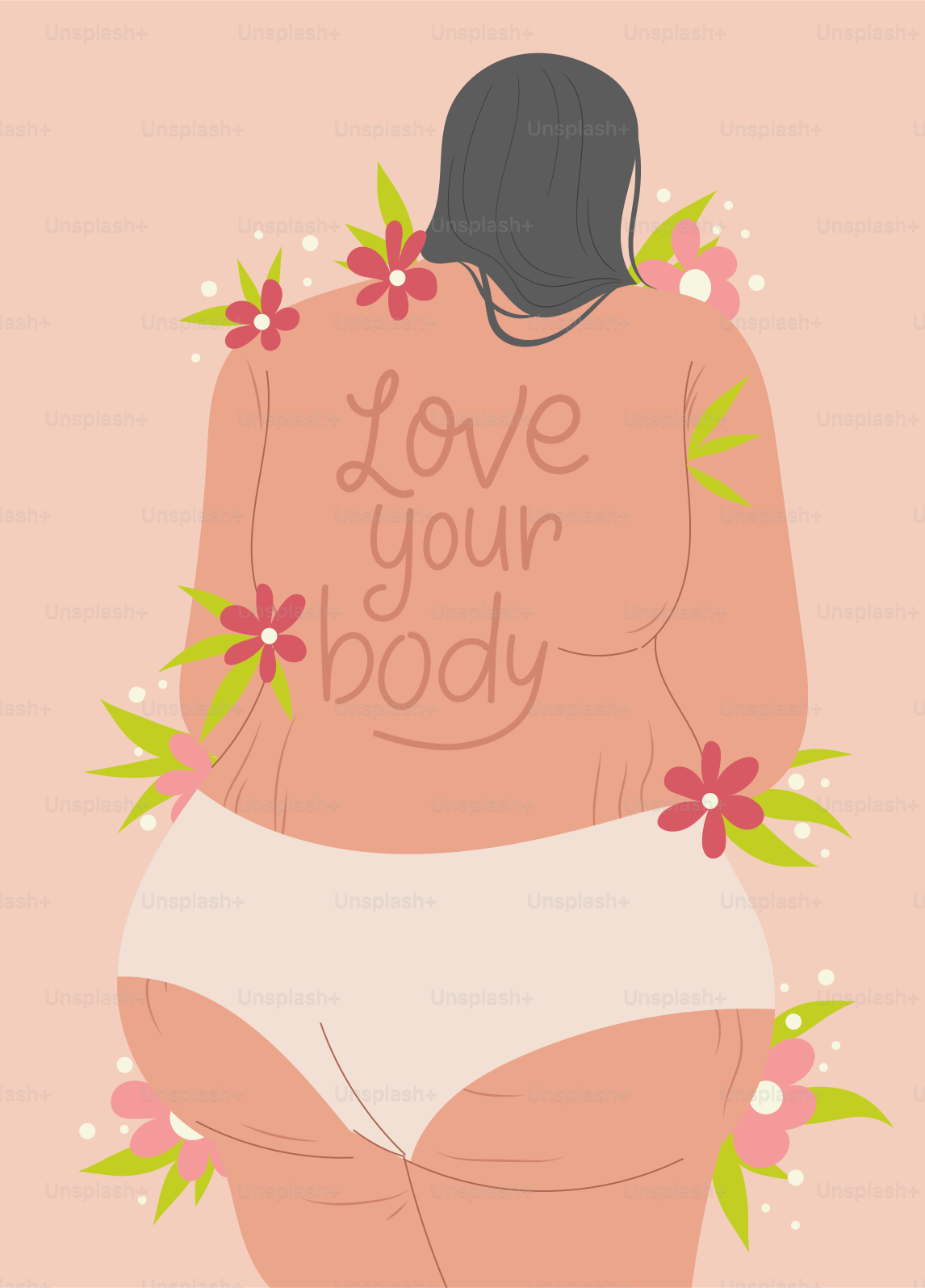 A woman in a panties with flowers around her