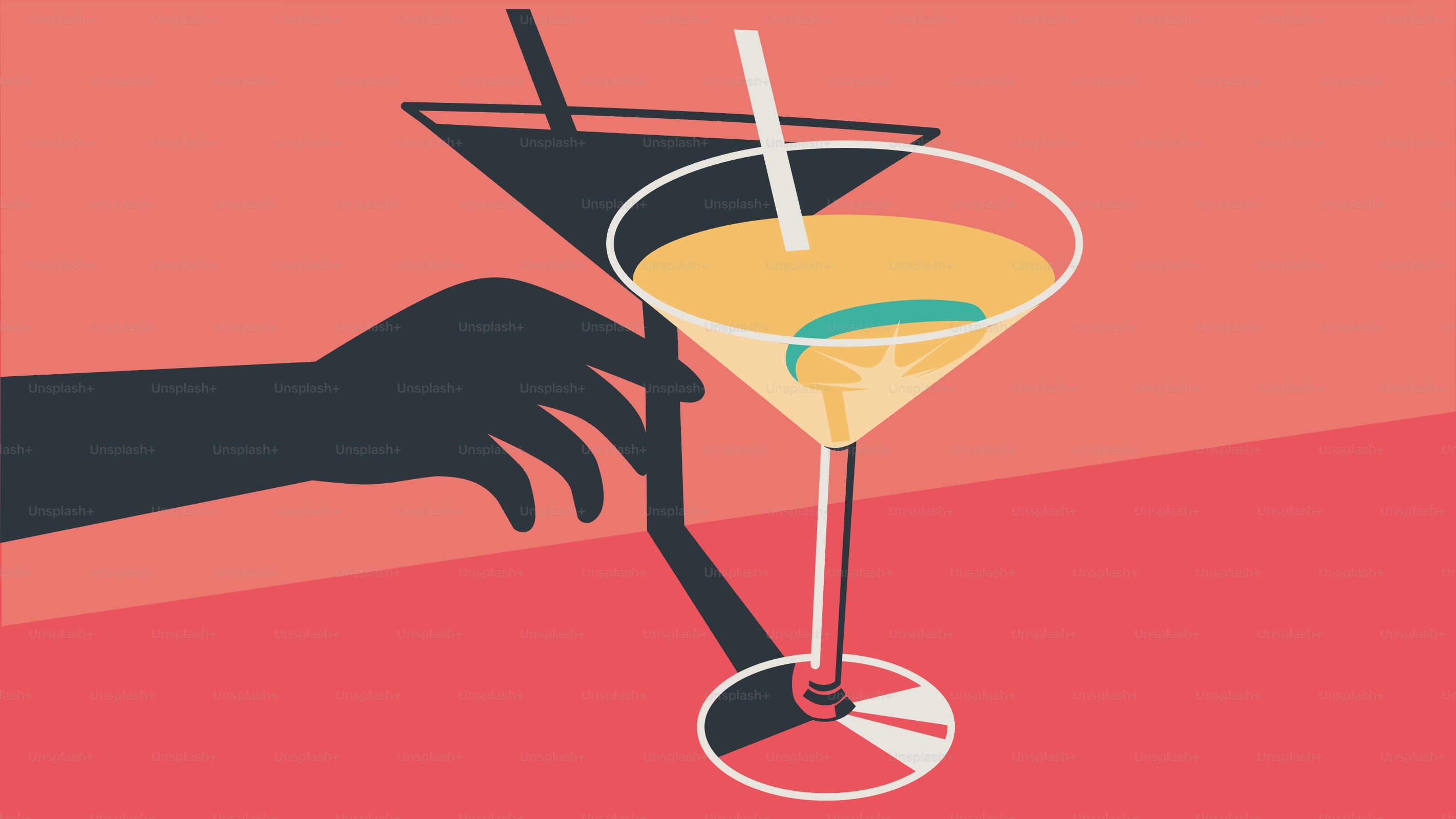Una mano buscando una copa en una copa de martini