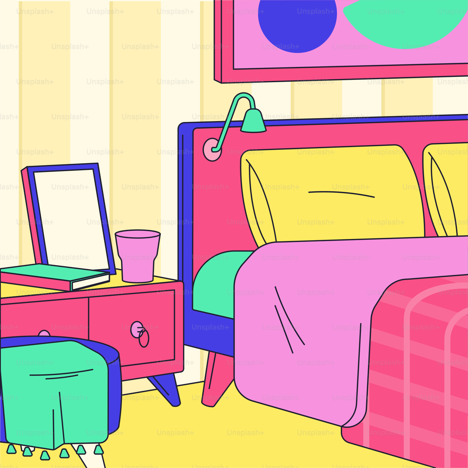 A bedroom with a bed, dresser and mirror