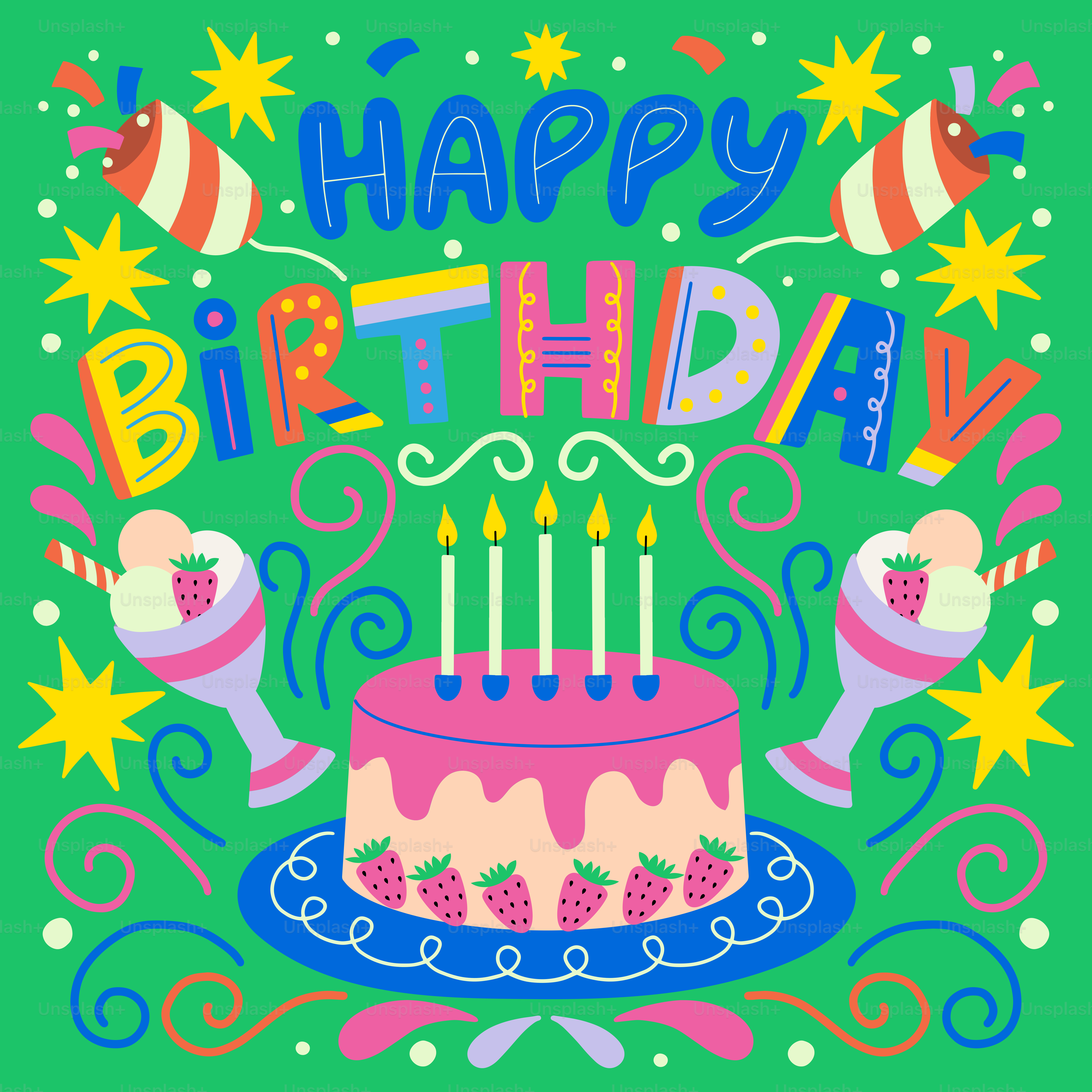 A birthday card with a cake and candles vector – Vector Image on Unsplash