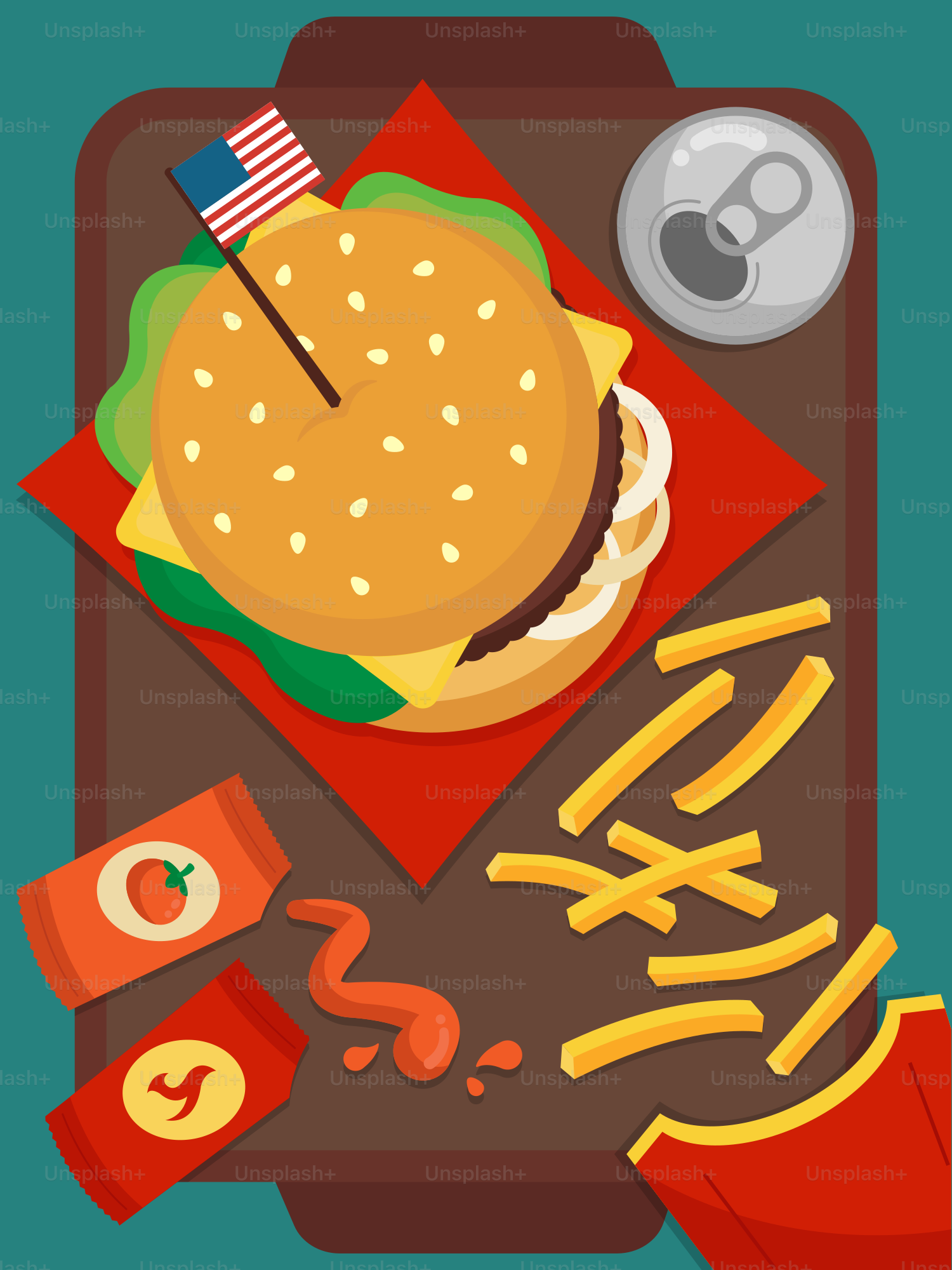 An illustration of a hamburger on a tray