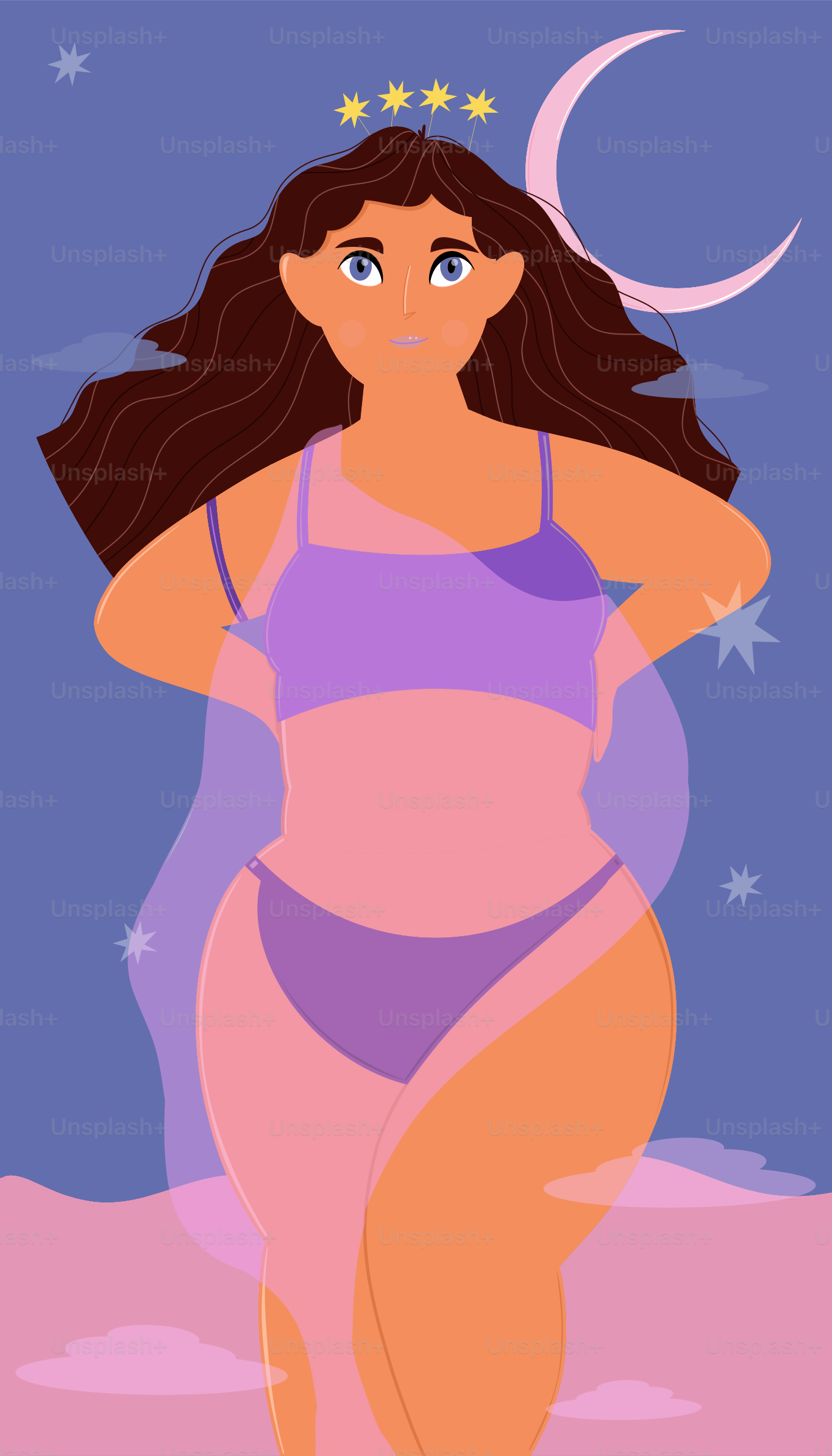 A woman in a purple bikini standing on a beach