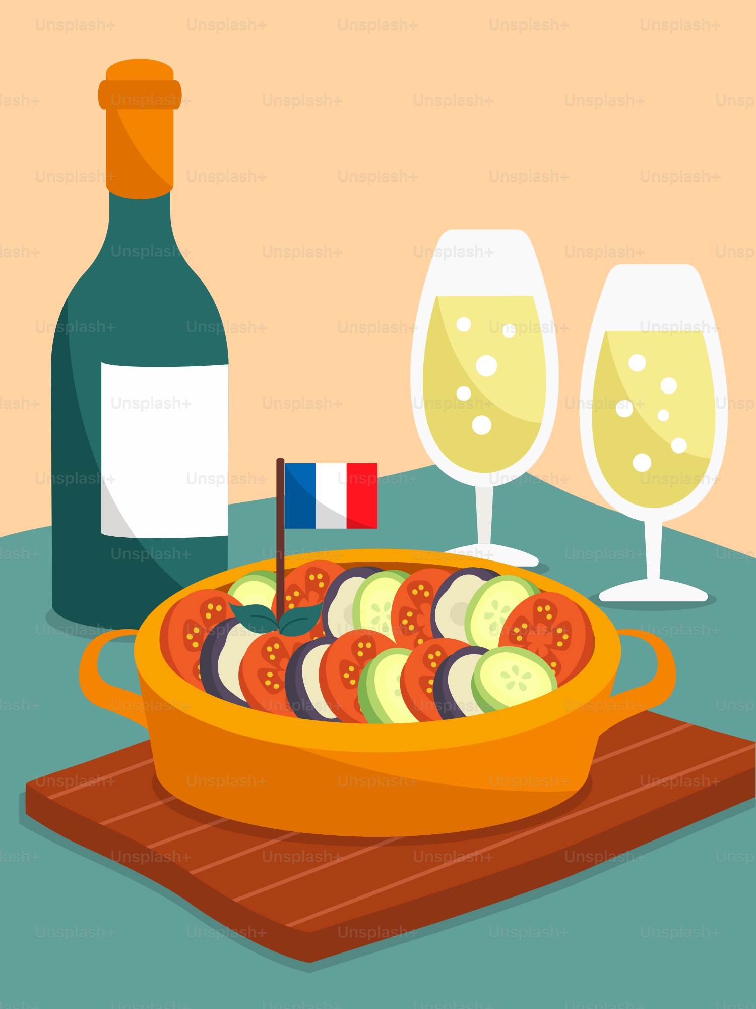A bottle of wine and two glasses of wine