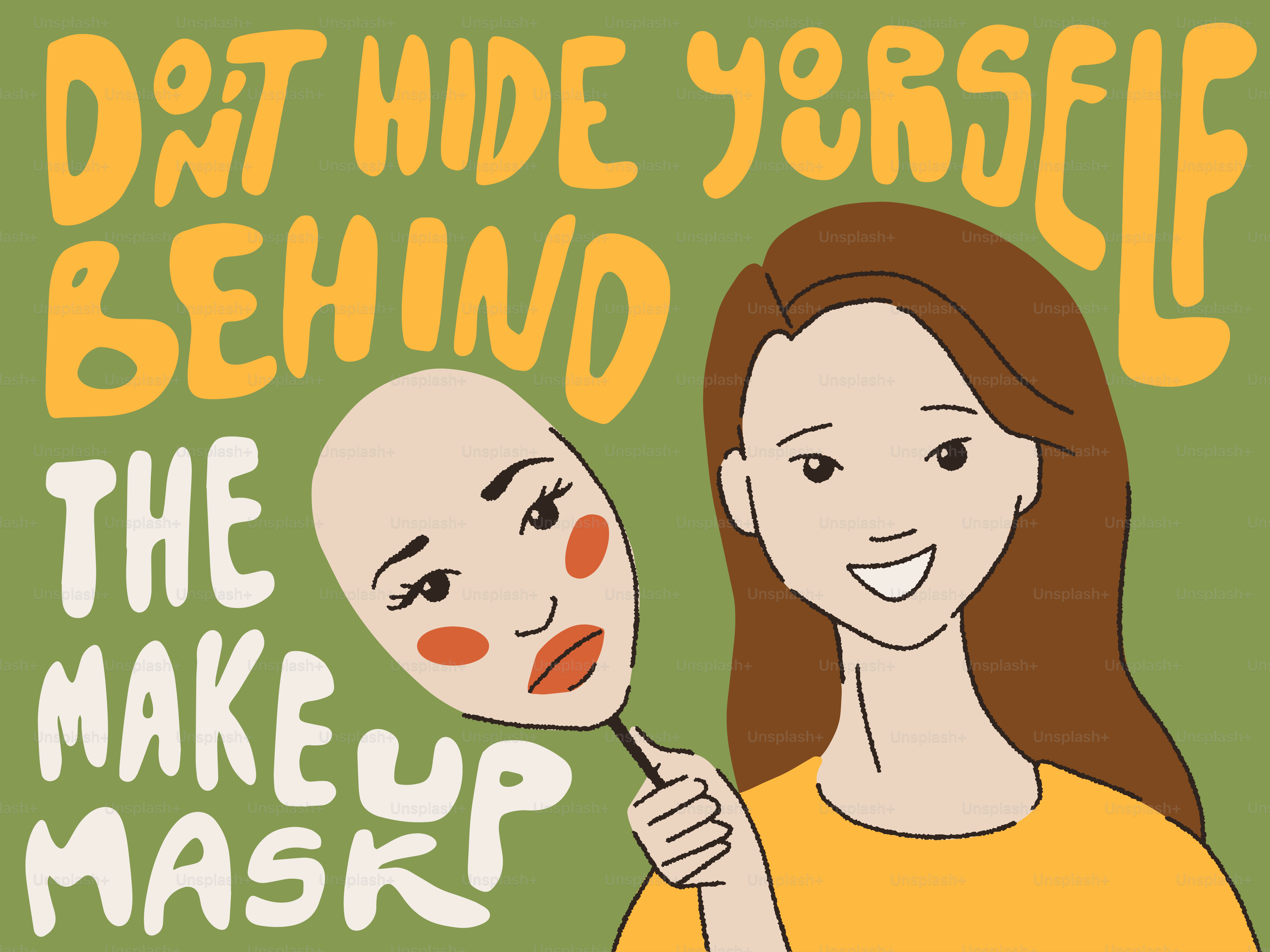 A woman holding a mask in front of her face