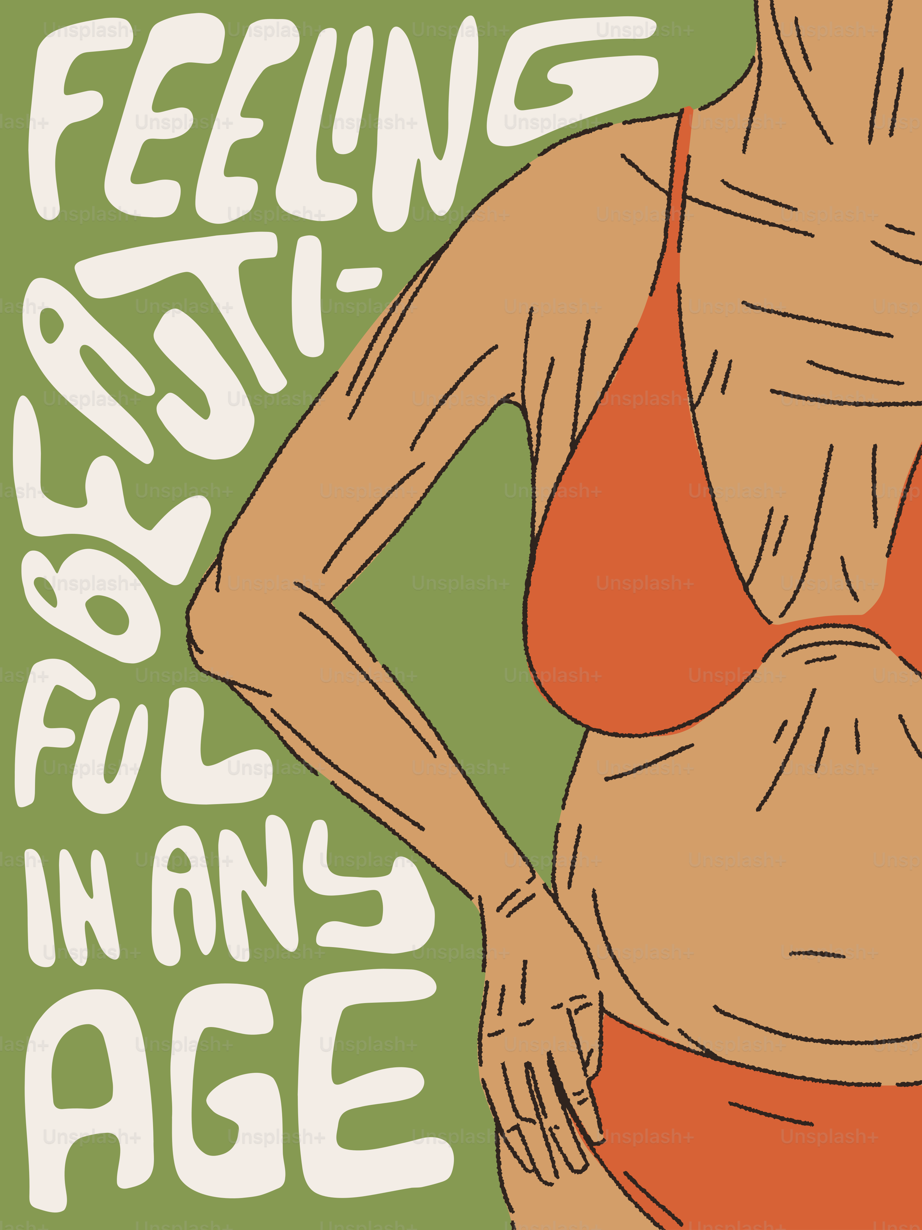 A drawing of a woman in an orange bikini