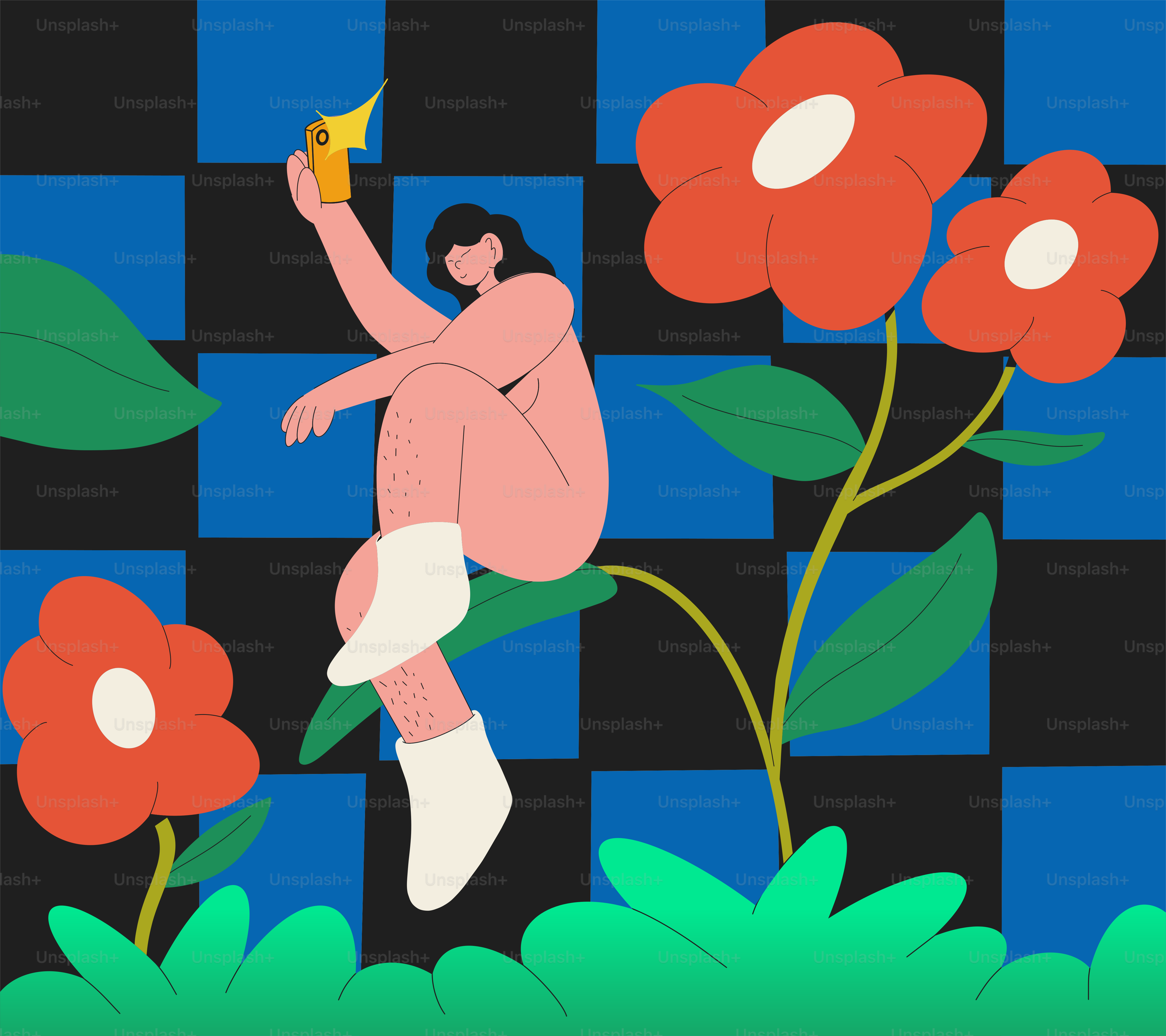 Ein Gemälde eines nackten Mannes, der auf einer Blume sitzt