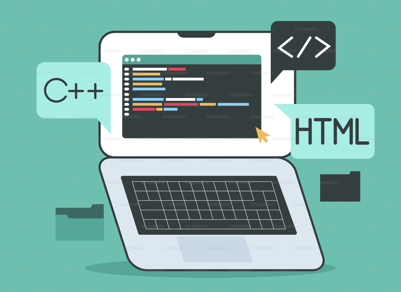 A laptop with a programming program on the screen