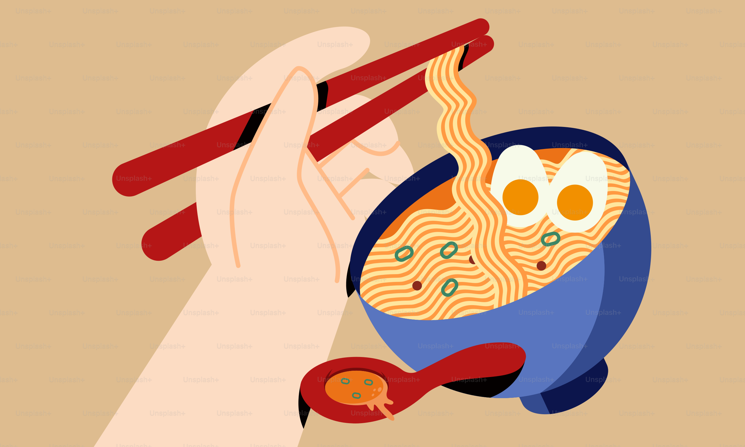 A hand holding a bowl of noodles with chopsticks