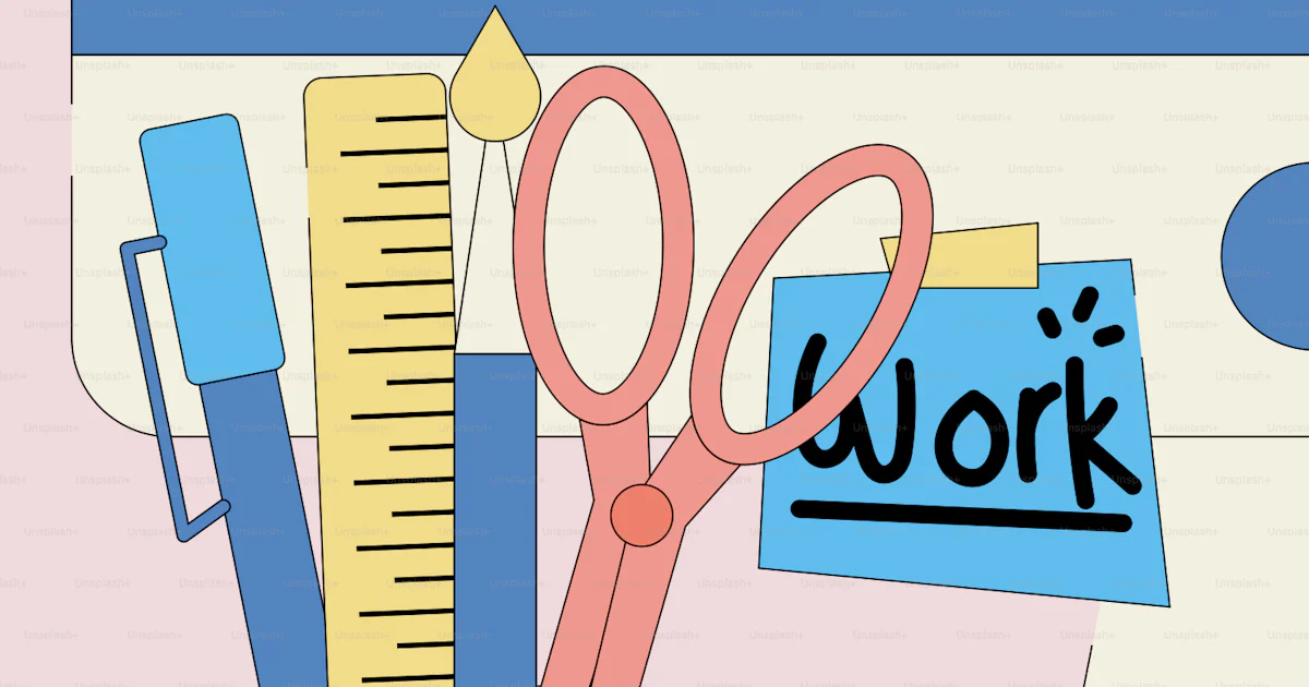 A desk with a ruler, pencils, ruler, and scissors vector – Home office ...