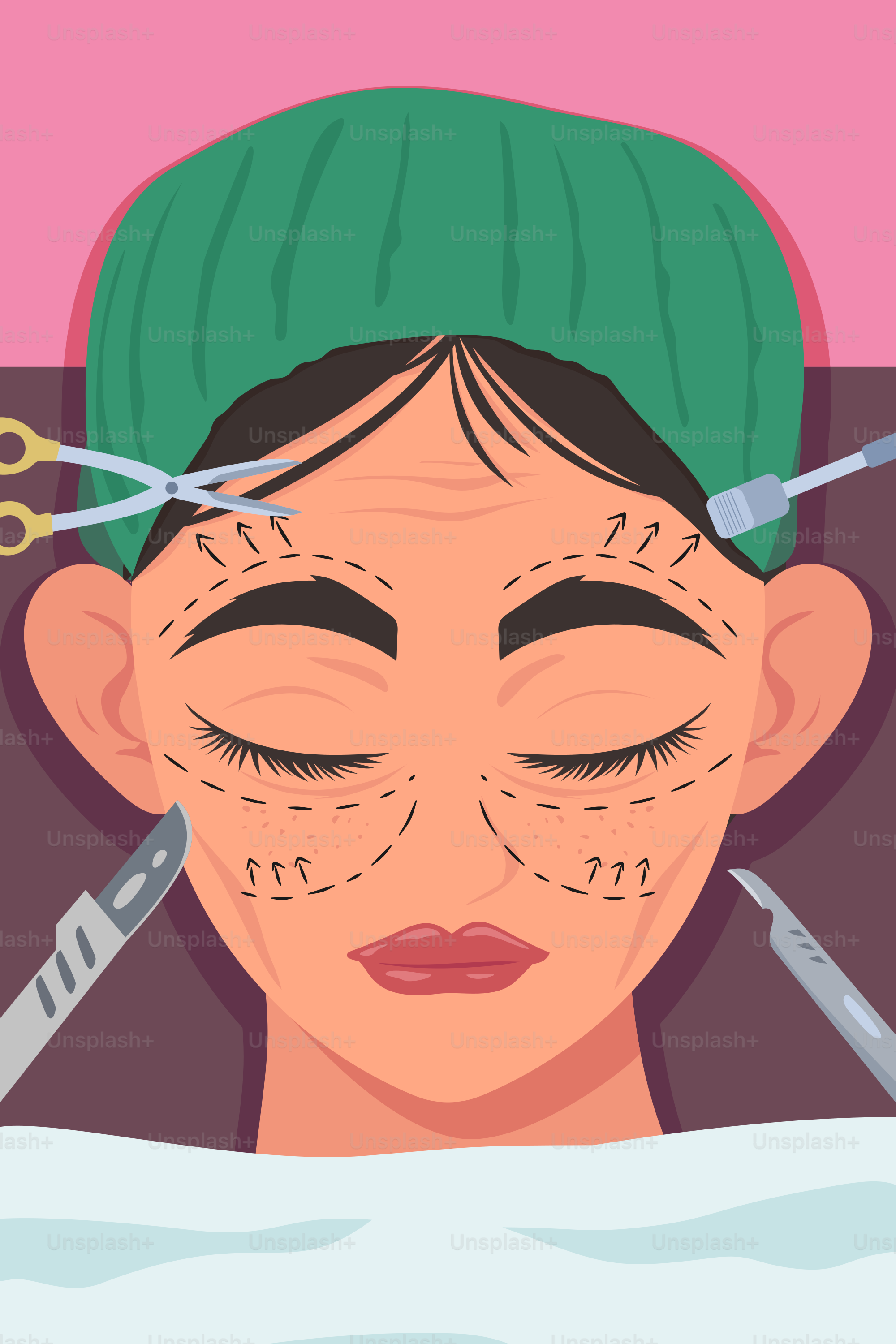 A woman with her eyes closed with scissors in her hair