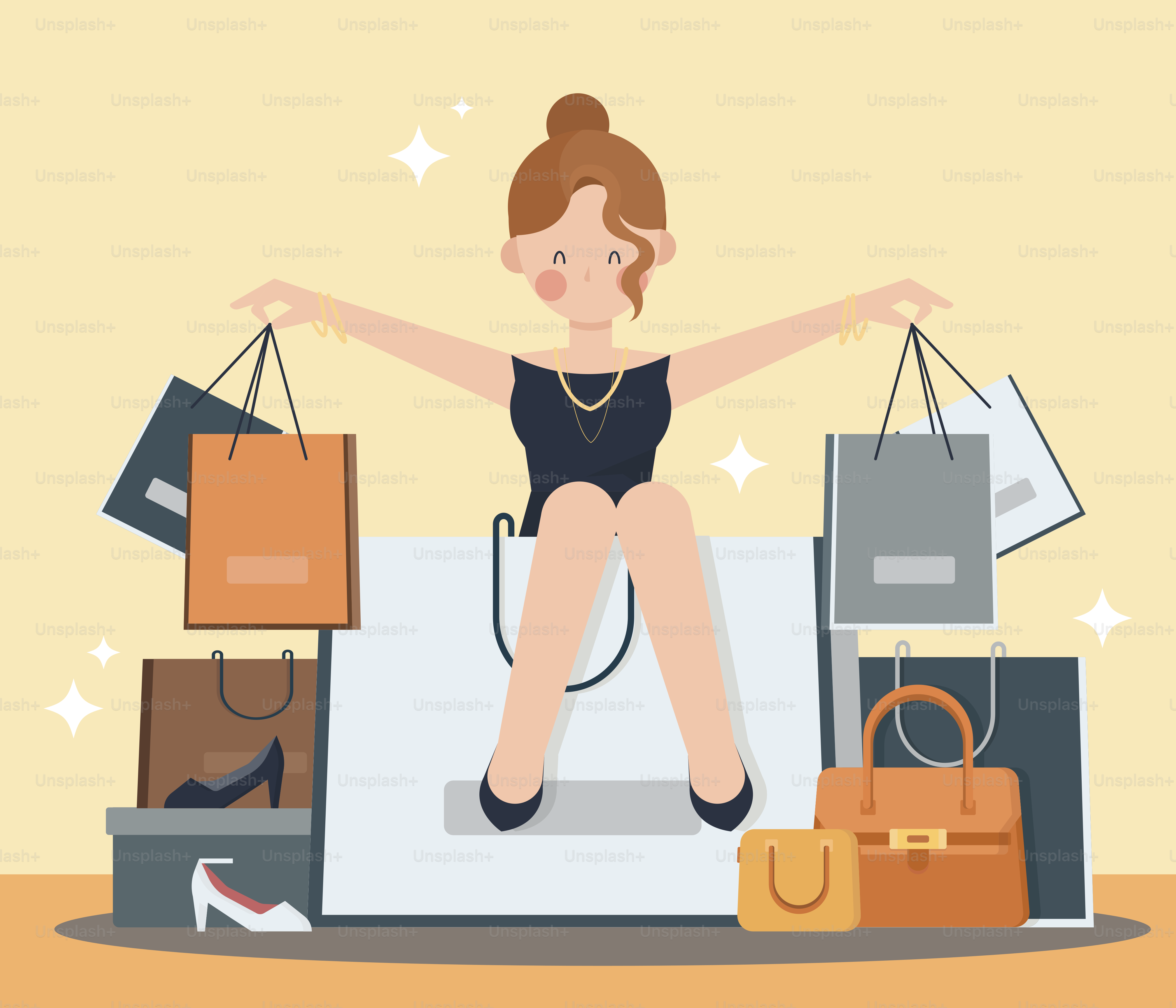 A woman sitting on top of a pile of bags