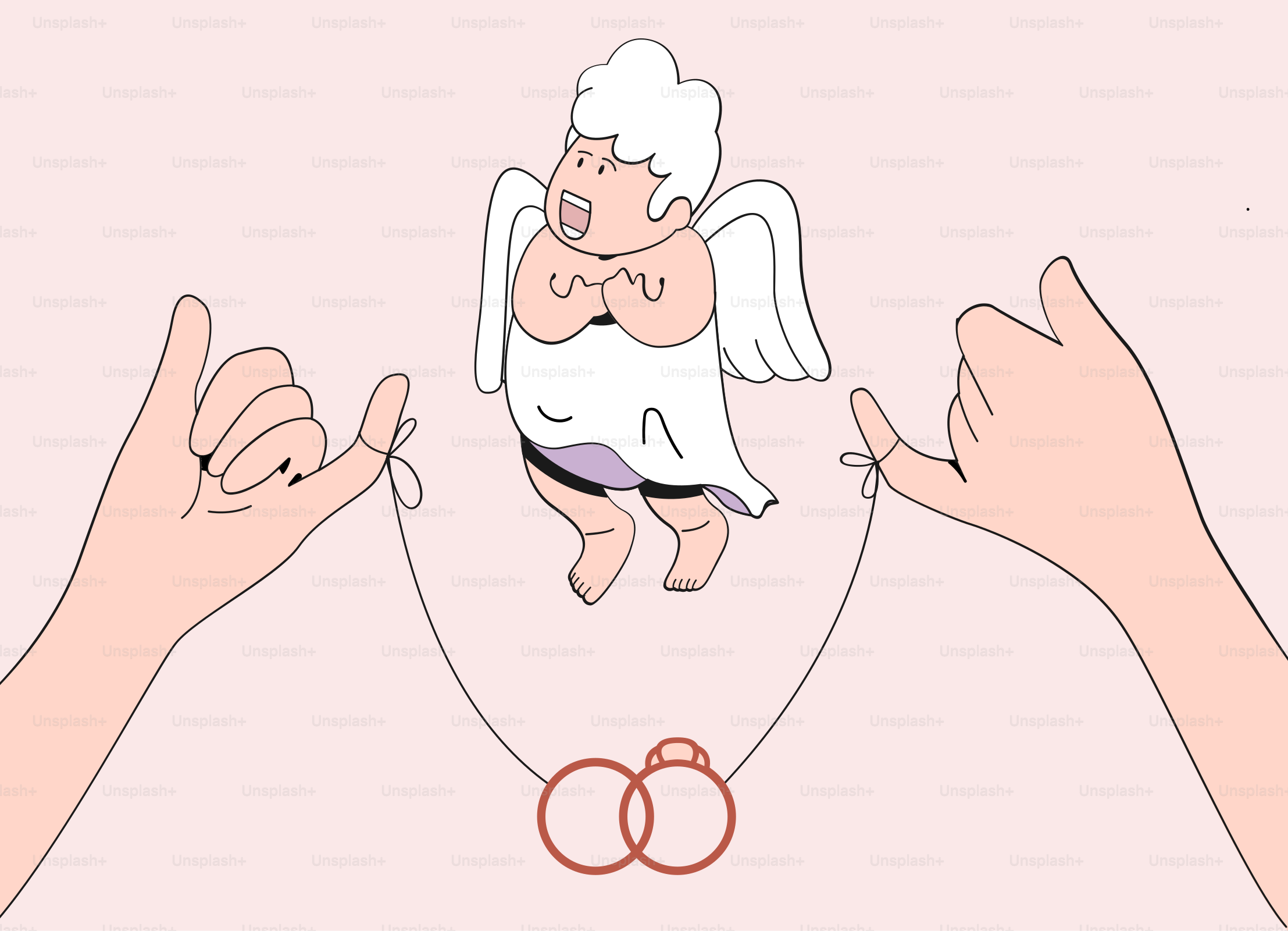 A drawing of a person holding an angel above their head