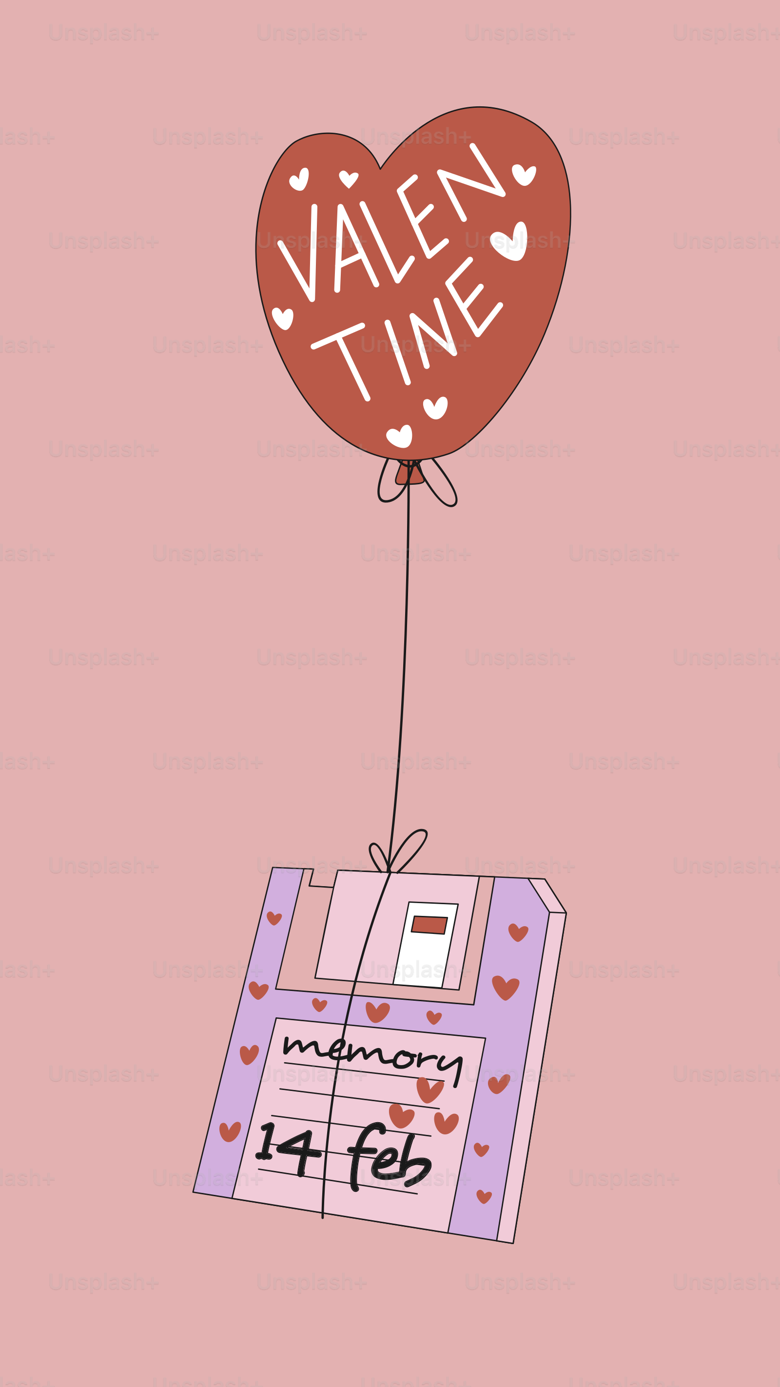 Una tarjeta de San Valentín con un globo adjunto a ella