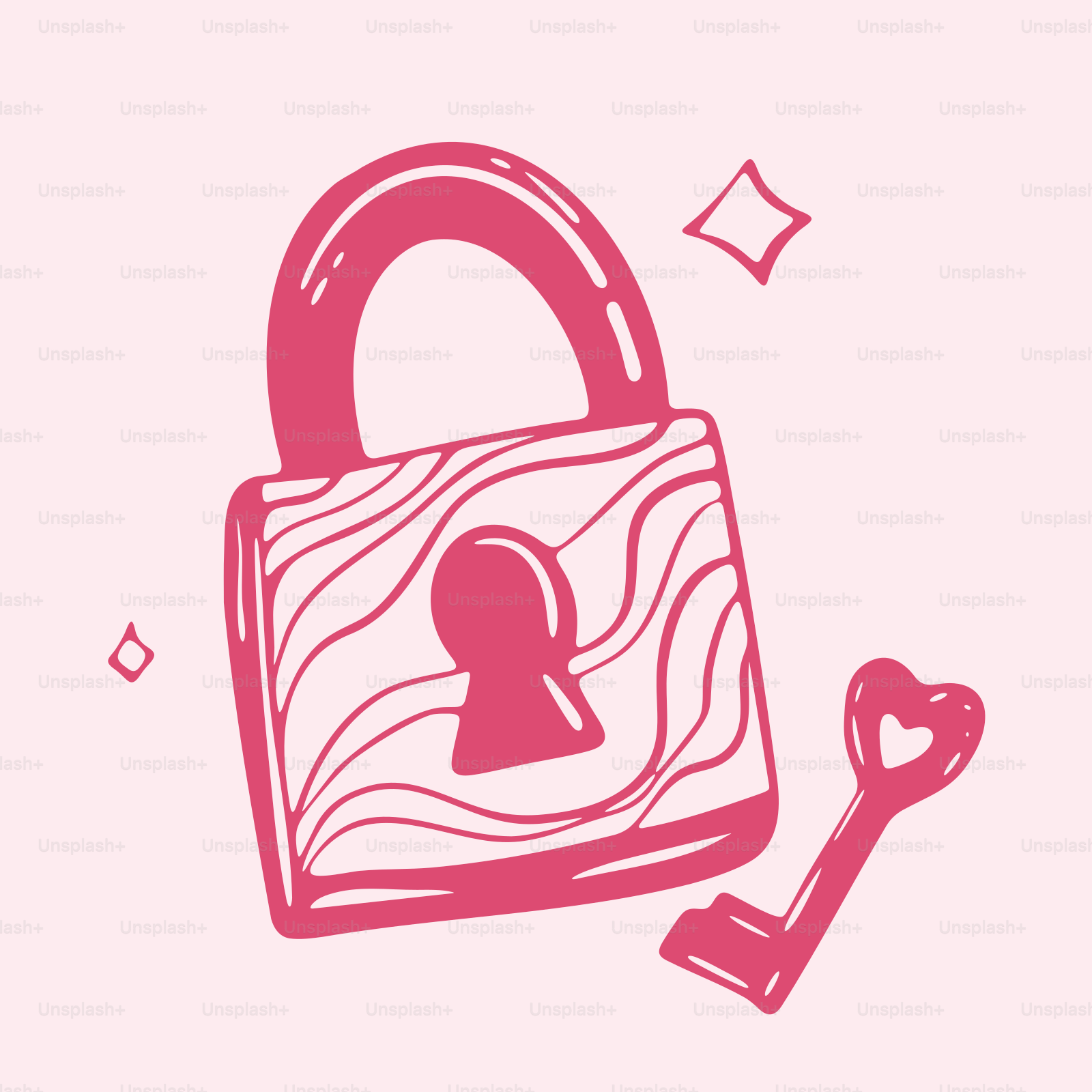 Uma fechadura e uma chave sobre fundo rosa