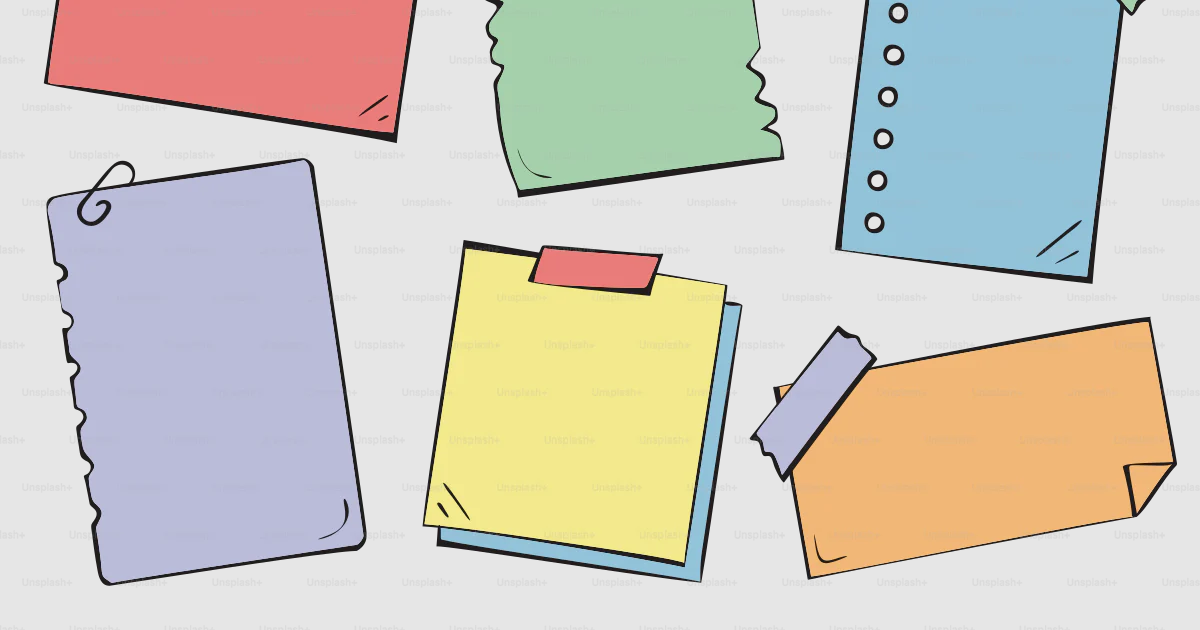 A group of colorful sticky notes attached to a clipboard vector ...