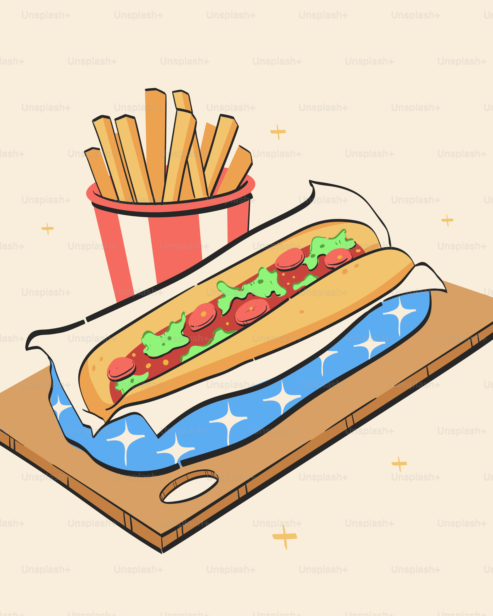 A hot dog and french fries on a tray