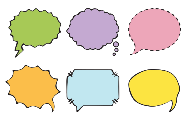 Un grupo de globos de diálogo de diferentes colores